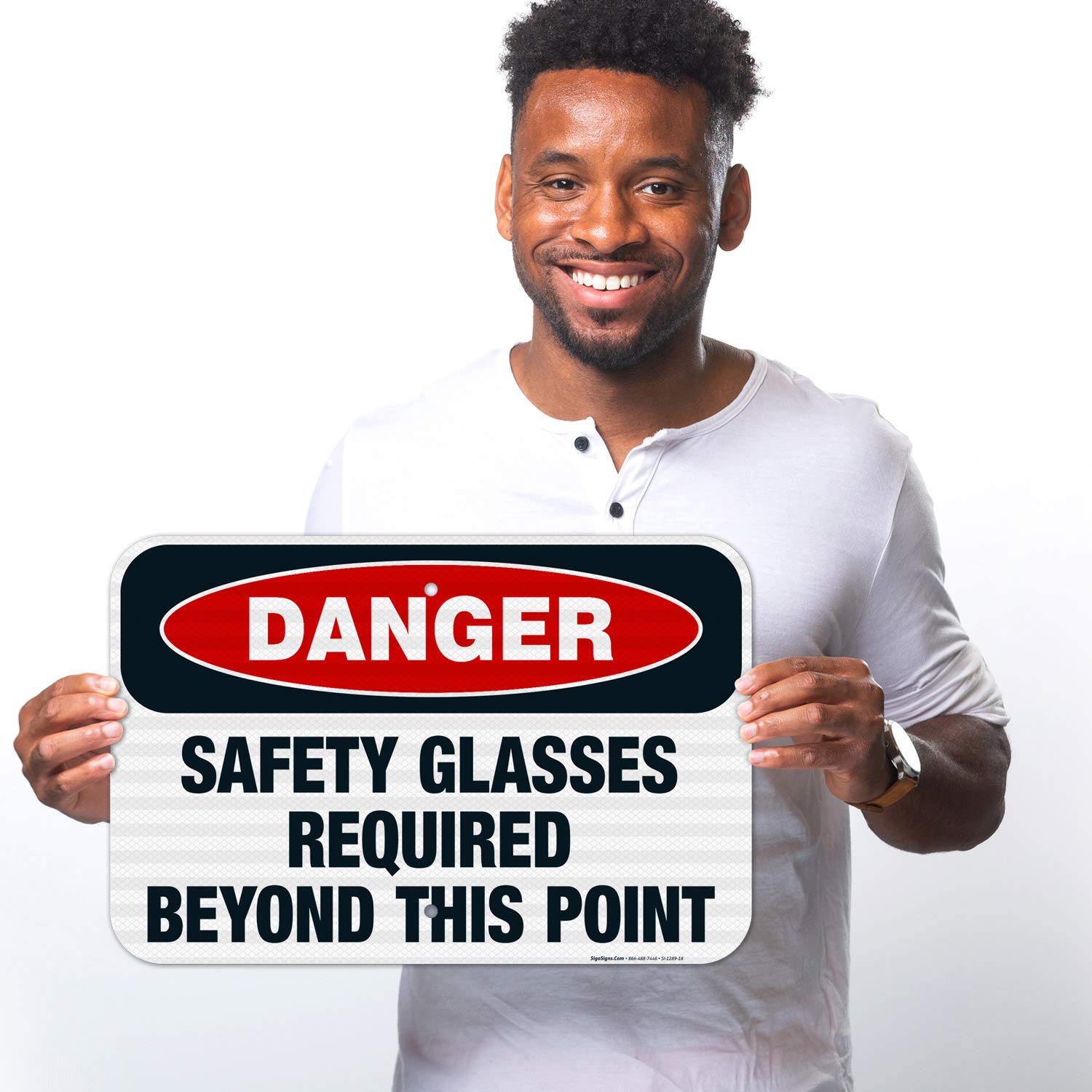 Danger Safety Glasses Required Beyond This Point Sign - OSHA Compliant 12x18 Inch Aluminum Safety Sign with 3M EGP Reflective Coating, Fade Resistant for Indoor & Outdoor Use - Made in USA | Perfect for Construction Sites, Factories, and Hazardous Work Areas