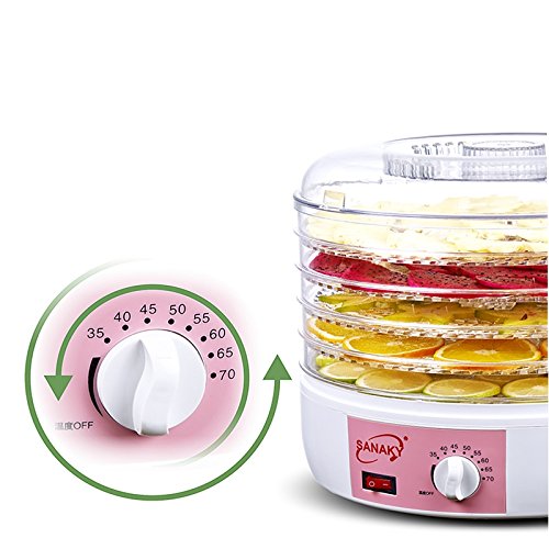 ELEOPTION BPA-Free Food Dehydrator Machine with Adjustable Timer & Temperature Control - 5 Plastic Drying Racks for Jerky, Beef, Fruits & Vegetables - 220V 250W - Perfect for Healthy Snacks, Camping & Food Preservation
