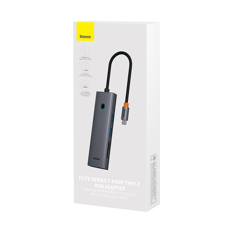 Baseus UltraJoy 7-in-1 USB C Hub with HDMI, 2x USB 3.0, Ethernet RJ45, USB C PD, SD/TF Card Reader - Perfect for MacBook Pro/Air, iPad Pro, Chromebook & More