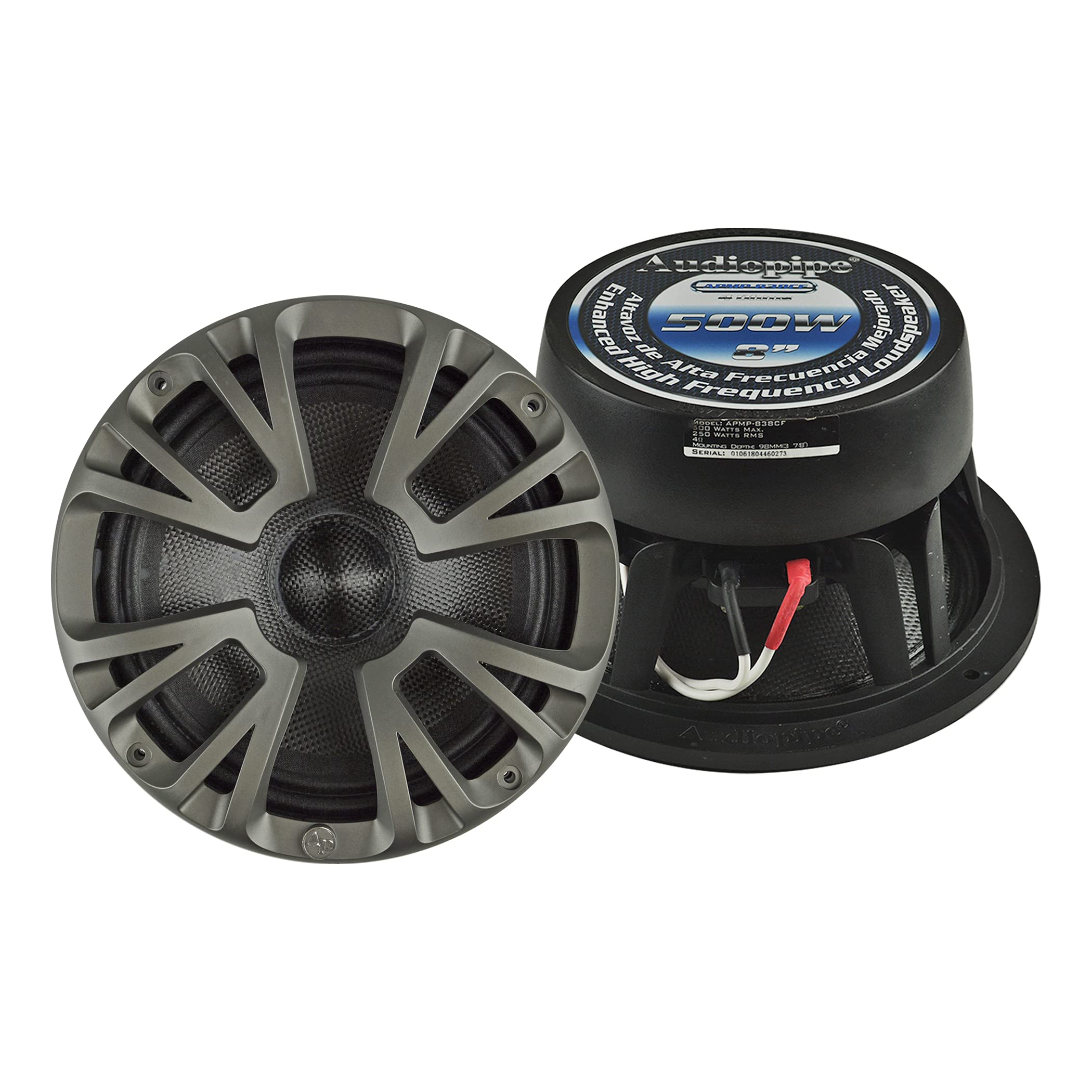 Audiopipe APMP-838CF 8-Inch Marine Grade Carbon Fiber Component Speaker - High Frequency Loudspeaker for Boats, Outdoor Audio Systems & Waterproof Marine Applications