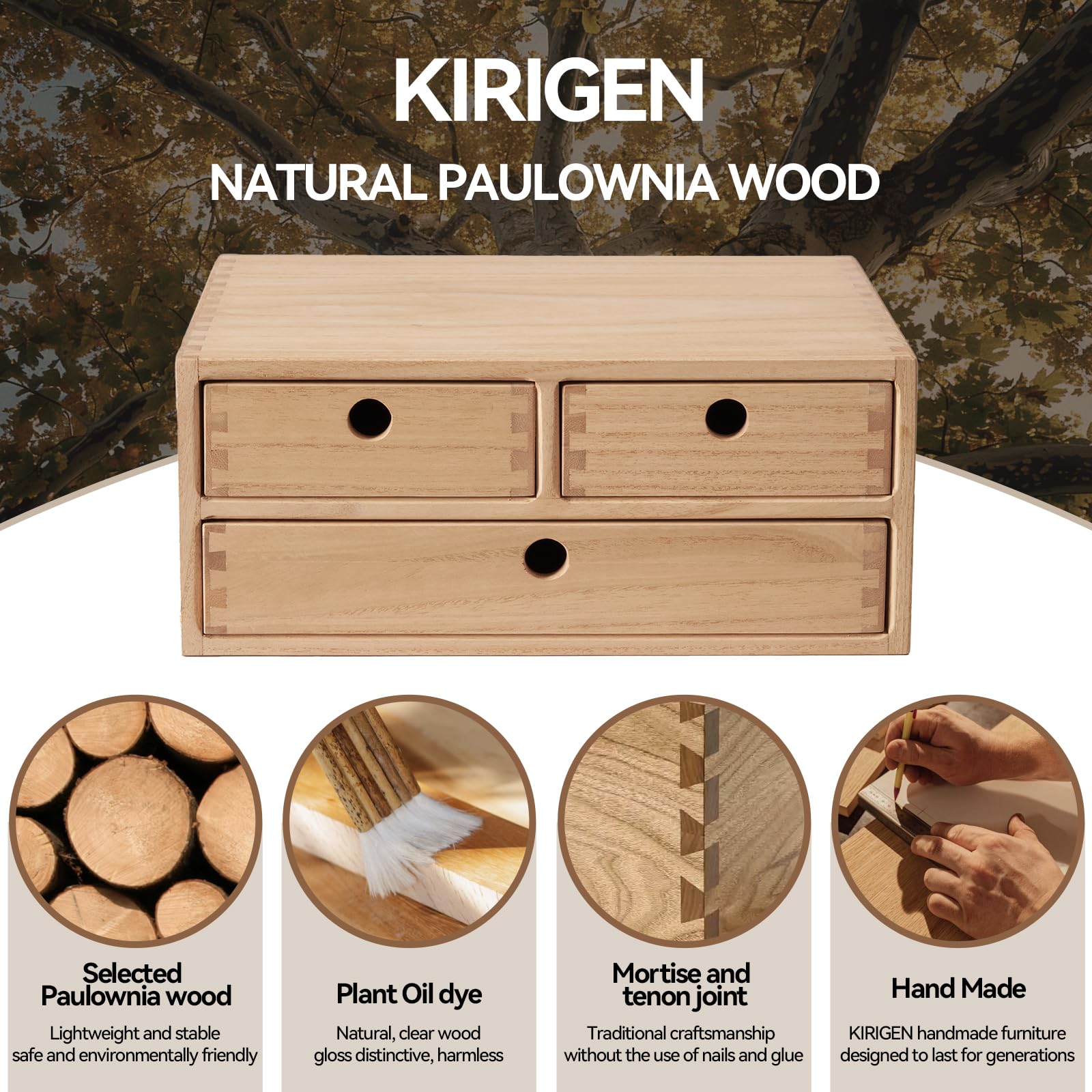 Kirigen Natural Wooden Desktop Organizer with 3 Drawers - 2-Layer Office Supplies & Jewelry Storage Shelf - Perfect for Home Office, Desk Organization, and Small Item Storage (NA, 2-Layer & 3 Drawers)