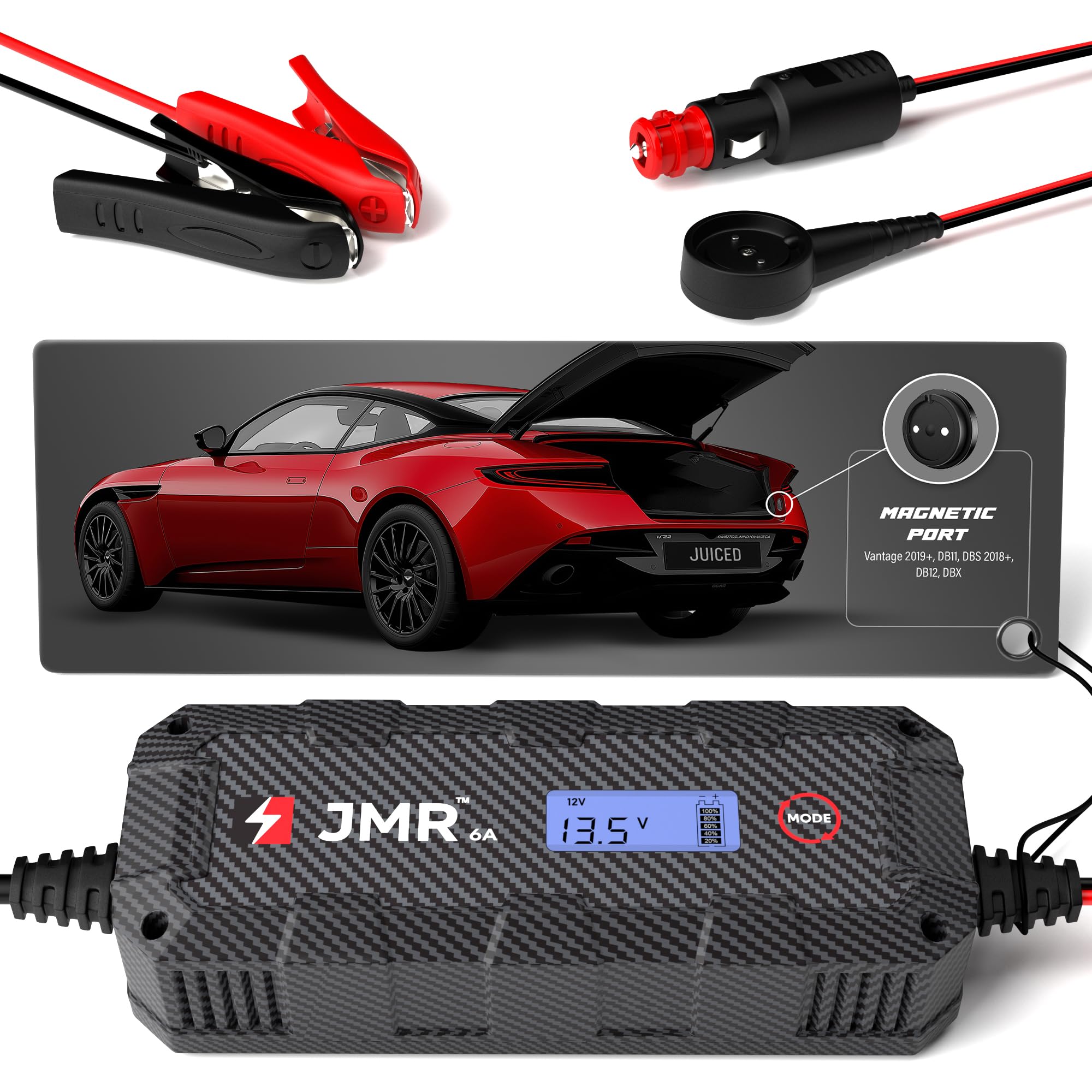 Premium JMR Battery Trickle Charger & Maintainer for Aston Martin DB11 DBX Vantage DBS DB12 - Magnetic Port Connection - Car Battery Conditioner for Long-Term Storage & Winter Use - Perfect for Luxury Vehicle Maintenance