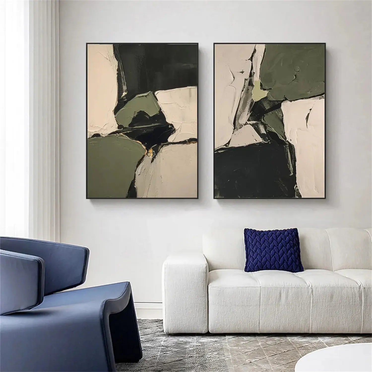 Abstract Blue and Green Wall Art Set of 2 Canvas Prints - Modern Home Decor for Living Room, Bedroom & Office #BG085