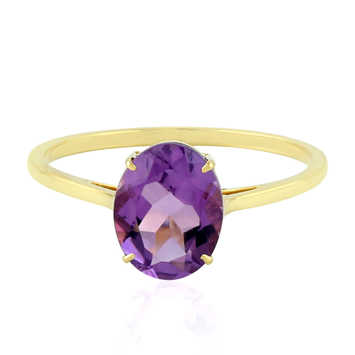 14K Yellow Gold Oval Cut Amethyst Gemstone Ring for Women | Elegant Purple Birthstone Jewelry | Perfect for Valentine's Day, Anniversary & Birthday Gifts