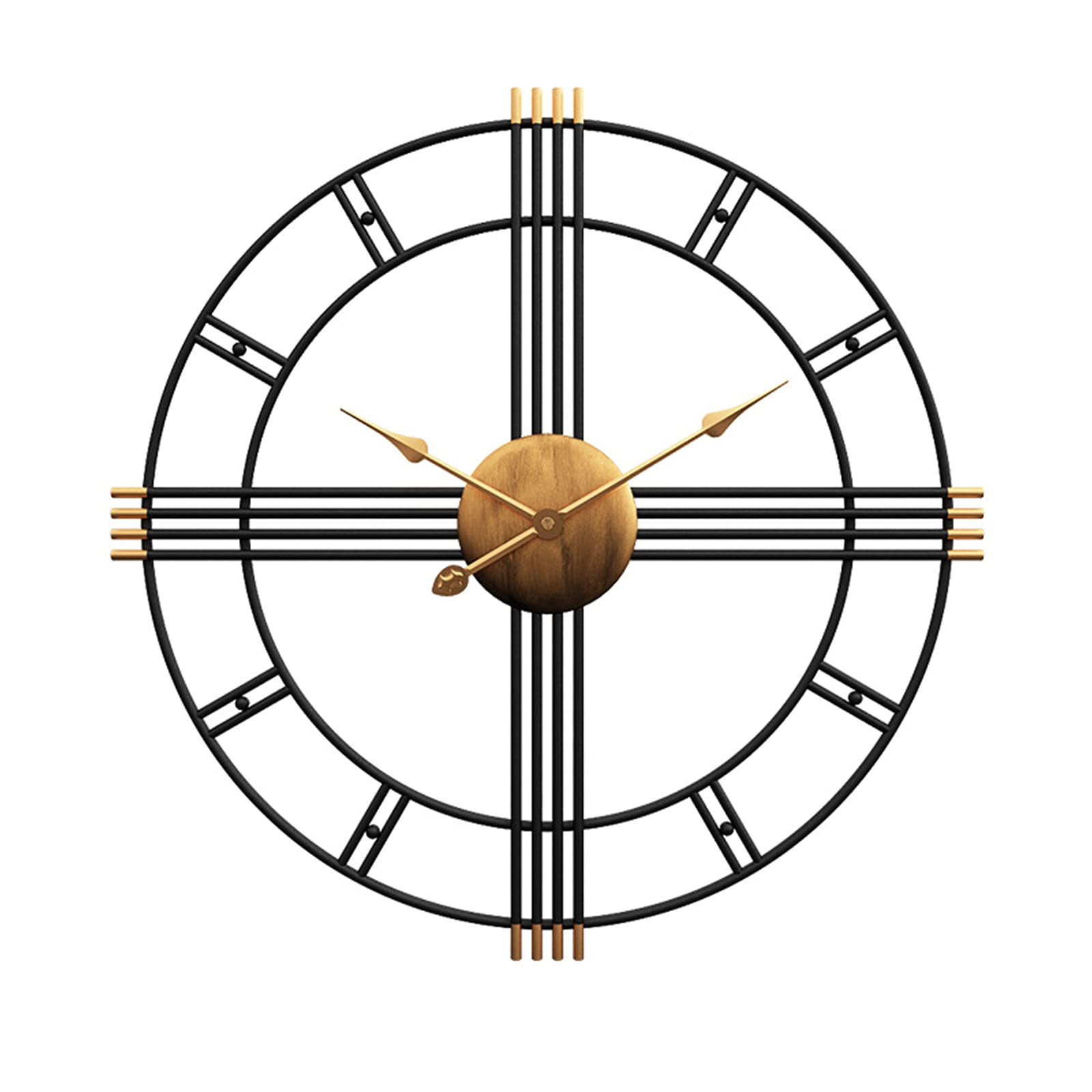 TOMYEUS Large Modern Minimalist Iron Hollow Wall Clock - 20/24 Inch (60cm) Silent Non-Ticking Black Clock for Living Room, Bedroom & Office - Nordic Style Home Decor