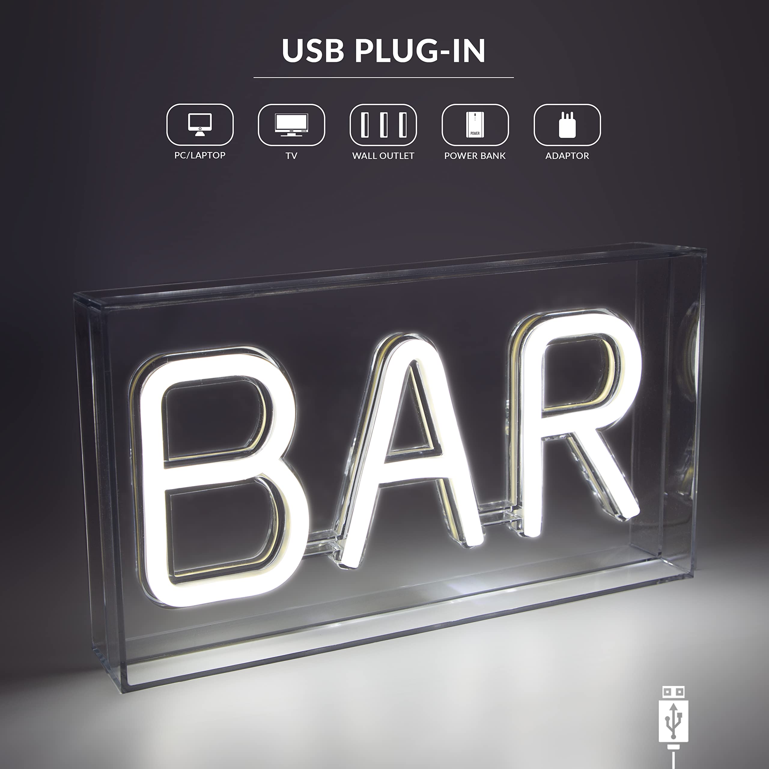 Energy Efficient LED Neon Signs - USB Powered Acrylic Box Lights with 3 Unique Bar Designs - Perfect for Home Bars, Game Rooms & Party Decor
