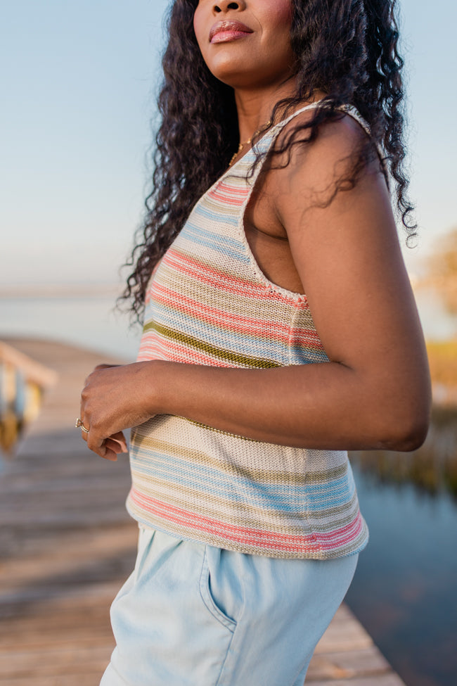 On The Cape Women's Multi Stripe Sweater Tank Top - Soft Knit Casual Pullover for Layering & Everyday Wear - Final Sale