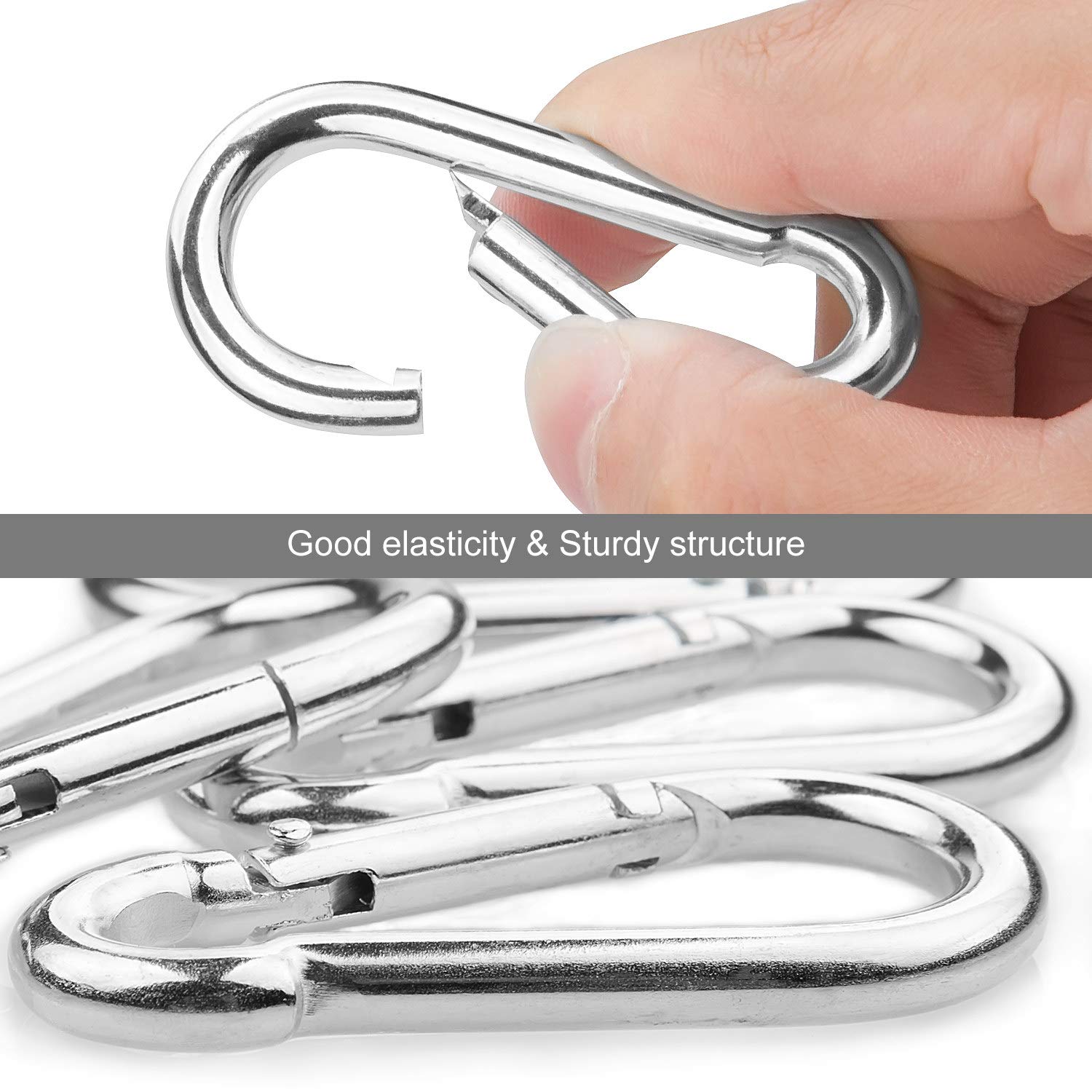 Acrux7 5/16 Inch Stainless Steel Spring Snap Hooks - 20 Pack Heavy Duty Carabiner Clips with M8 Quick Links for Backpacks, Hammocks, Camping Gear & Outdoor Activities | Durable Spring Clips for Hiking, Climbing, Dog Leashes & Gear Organization