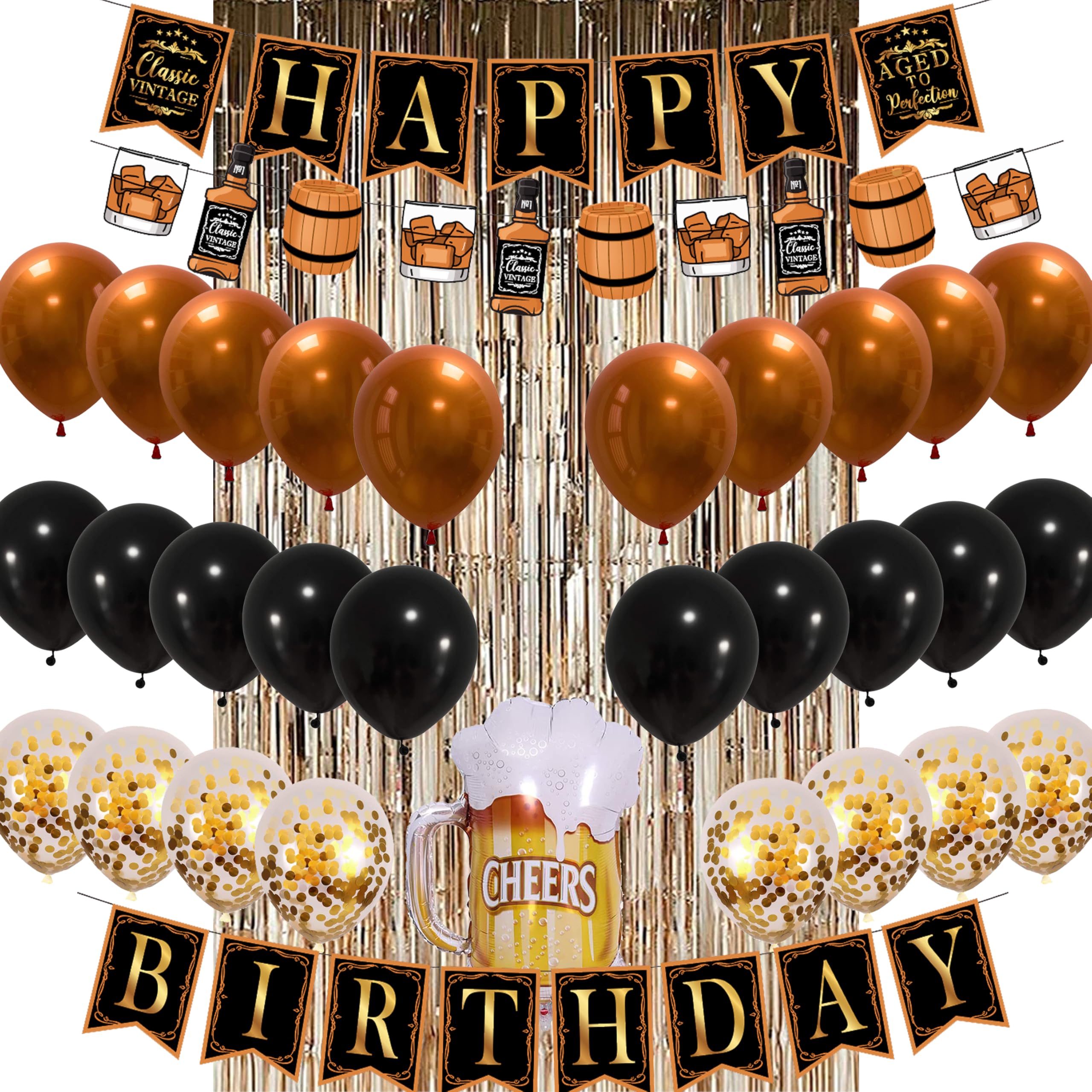 Aged to Perfection Whiskey Birthday Party Decorations for Men - Whiskey Themed Banner, Foil Balloons & Party Supplies - Perfect for Whiskey Lover's 30th, 40th, 50th Birthday Celebrations & Bourbon Tasting Events