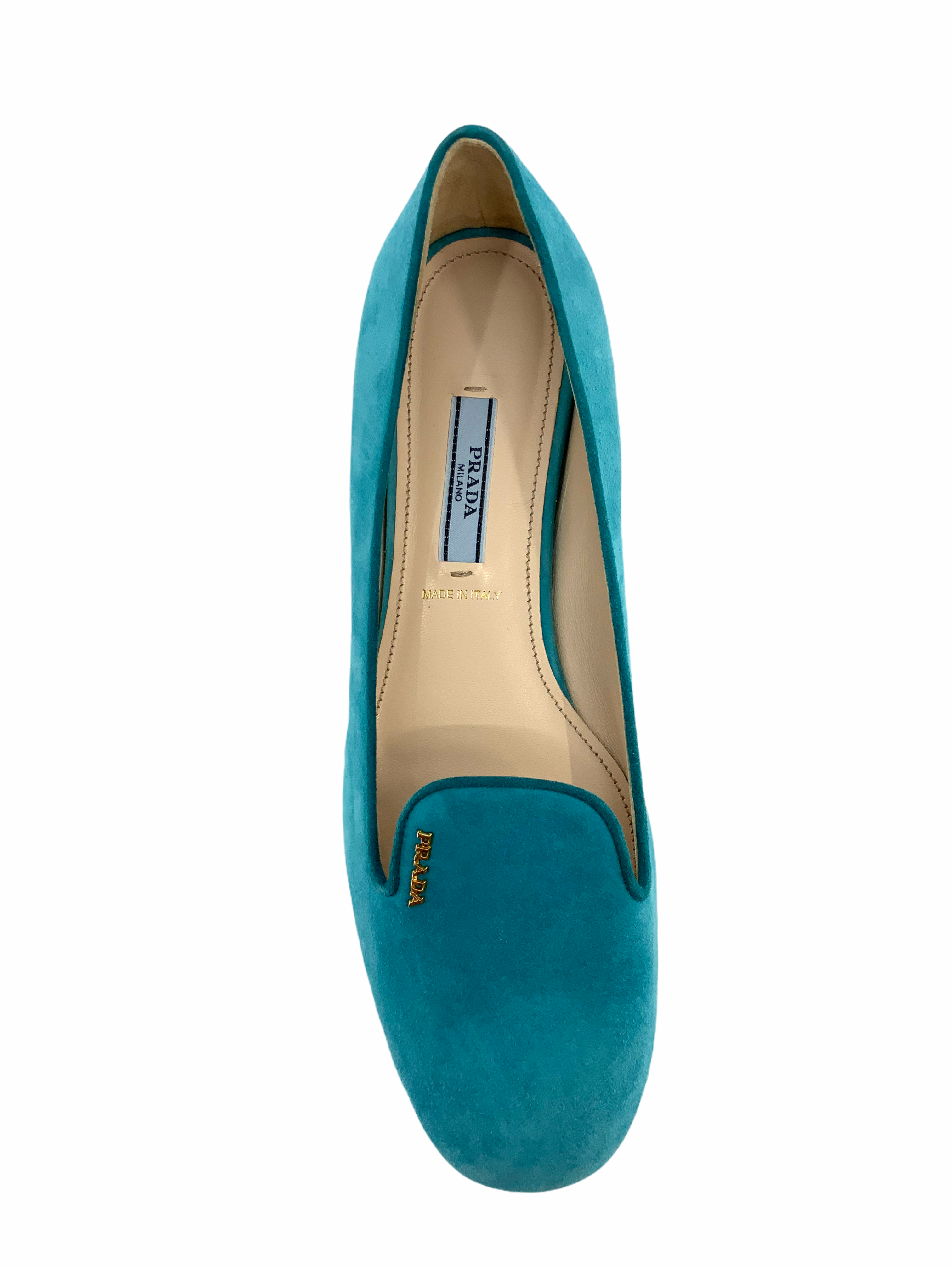Prada Women's Turquoise Suede Ballet Flats - Size 8 US | Comfortable & Stylish Shoes for Work, Date Night & Casual Outings