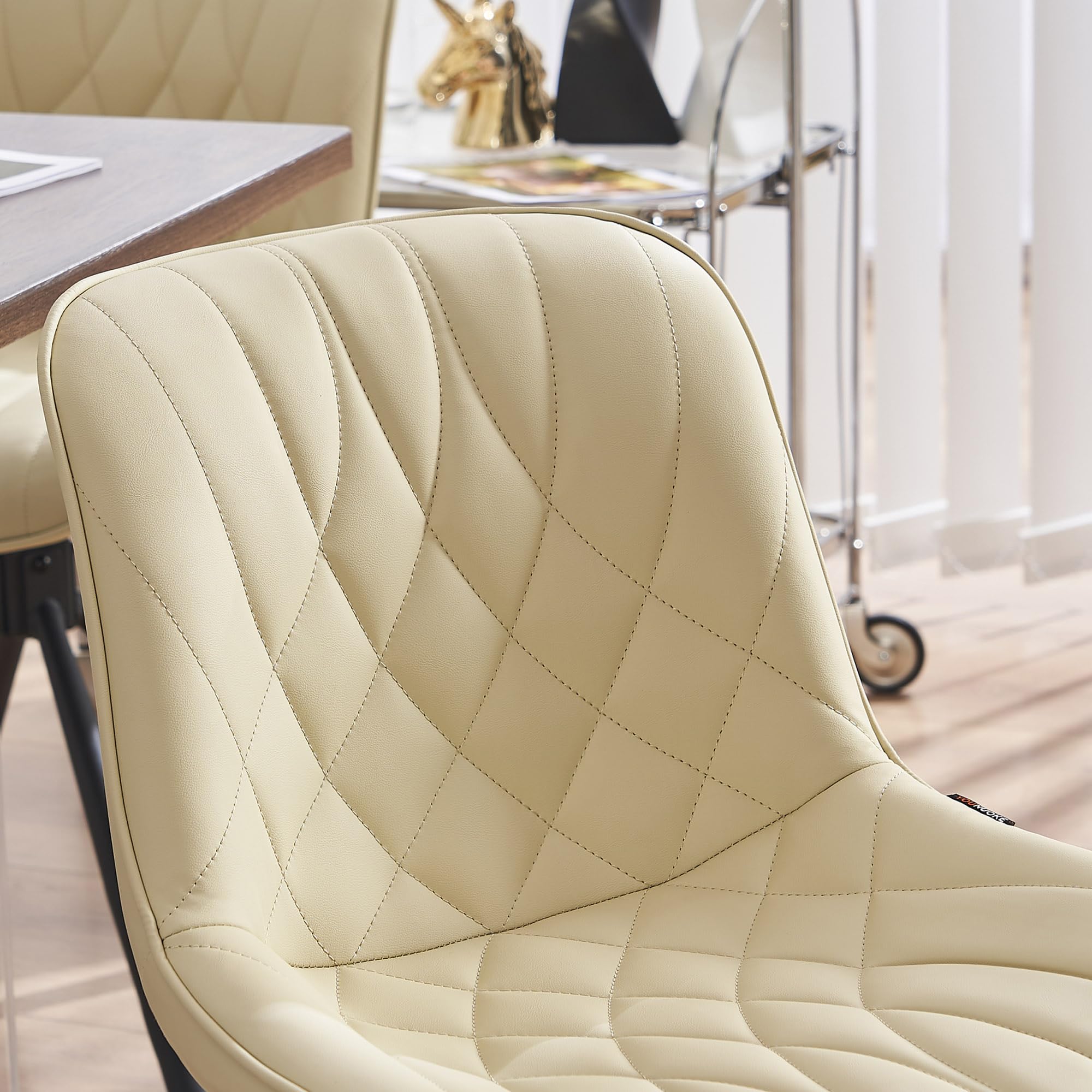 YOUNUOKE Mid Century Modern Dining Chairs Set of 2 - Upholstered Faux Leather Kitchen Chairs with Sturdy Metal Legs, Beige - Perfect for Dining Room, Kitchen, Restaurant & Home Decor