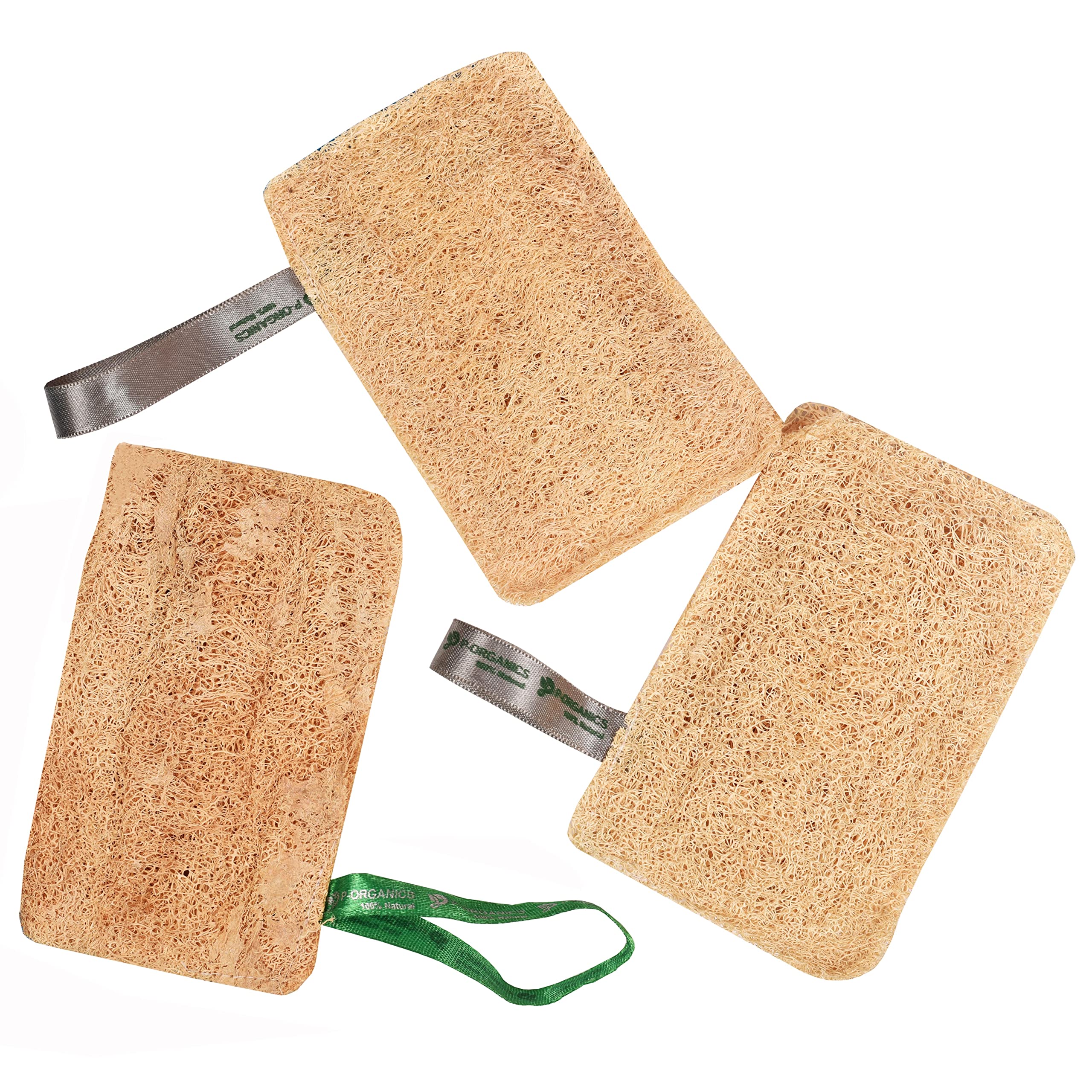 Organic Natural Sun-Dried Loofah Sponge for Bath & Shower | Exfoliating Body Scrubber for Men & Women | Eco-Friendly Skin Care & Detox | Perfect for Spa, Home Use & Travel (Pack of 3)