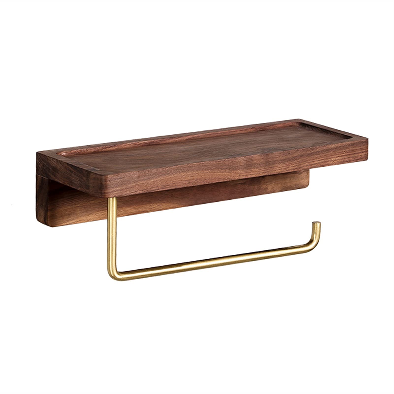 Wooden Paper Towel Holder with Shelf - Wall Mounted Kitchen Organizer for Paper Towel Rolls, Spices & Utensils | Space-Saving Storage Solution for Kitchen Counter or Pantry (Color: Brown)
