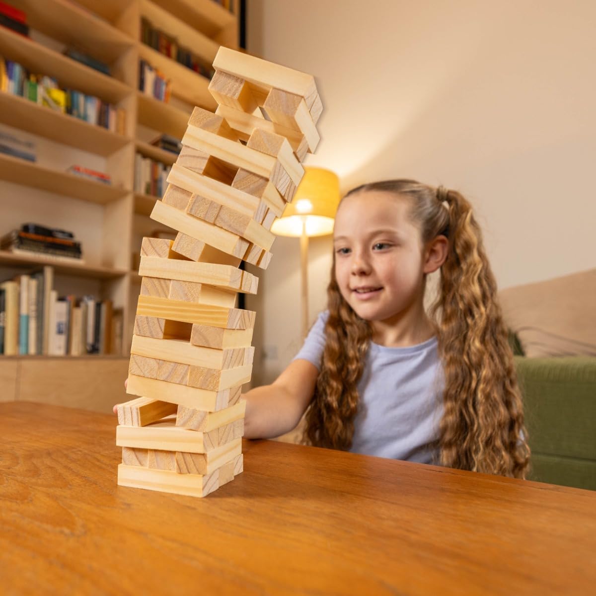 Wilton Bradley Toyrific Stack and Fall Tumble Tower Game - 57 Wooden Blocks, Stacking Balance Game Set for Family Fun and Party Entertainment