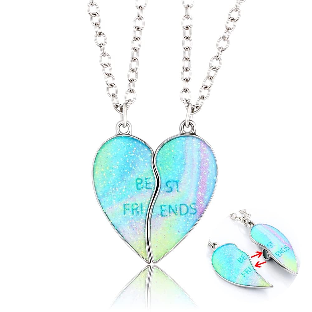 Best Friend Necklaces for 2 Girls - Matching Heart BFF Necklaces Set, Colorful Illusion Glitter Friendship Jewelry for Teen Girls, Perfect Birthday Christmas Gifts for Bestie - Great for Parties, Anniversaries & Special Occasions