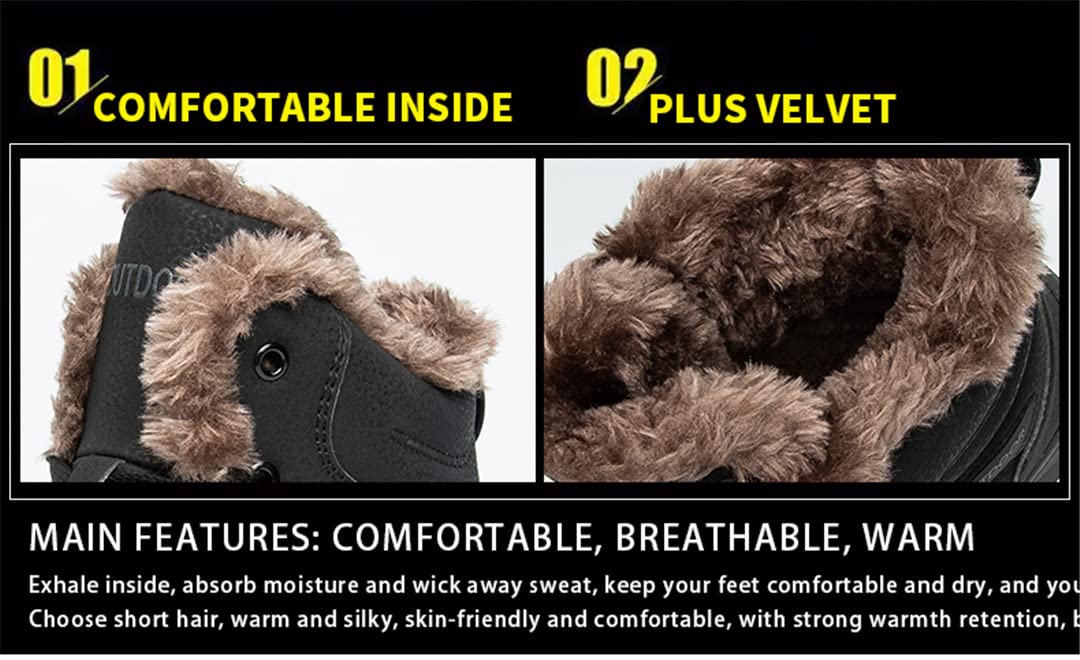 Men's Waterproof Hiking Boots - Winter Warm Fur Lined Snow Boots for Outdoor Trekking & Backpacking | Ideal for Mountain Climbing, Camping & Snowy Adventures