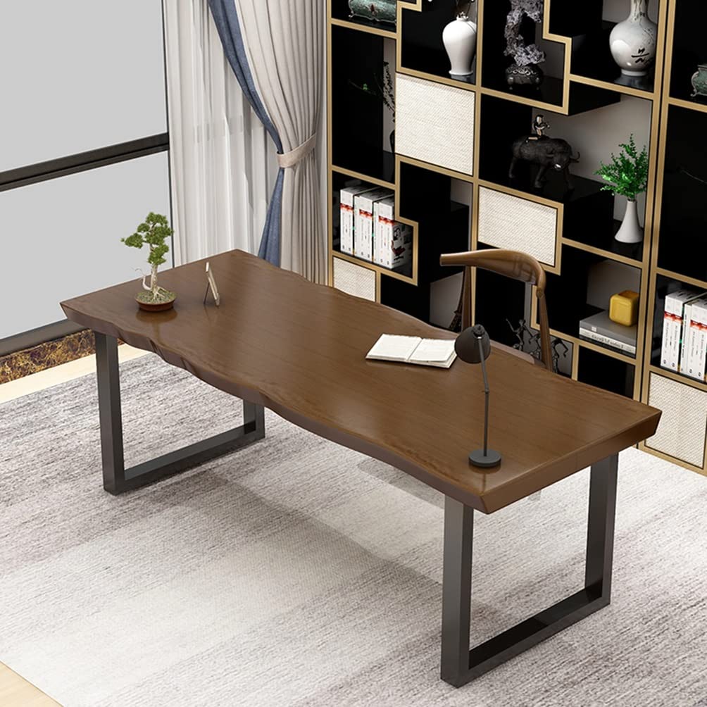 Modern Industrial Solid Wood Dining Table - 140X70X75CM, Home Office Kitchen Conference Computer Desk, Multi-Purpose for Dining, Working & Entertaining - Perfect for Small Spaces & Modern Interiors