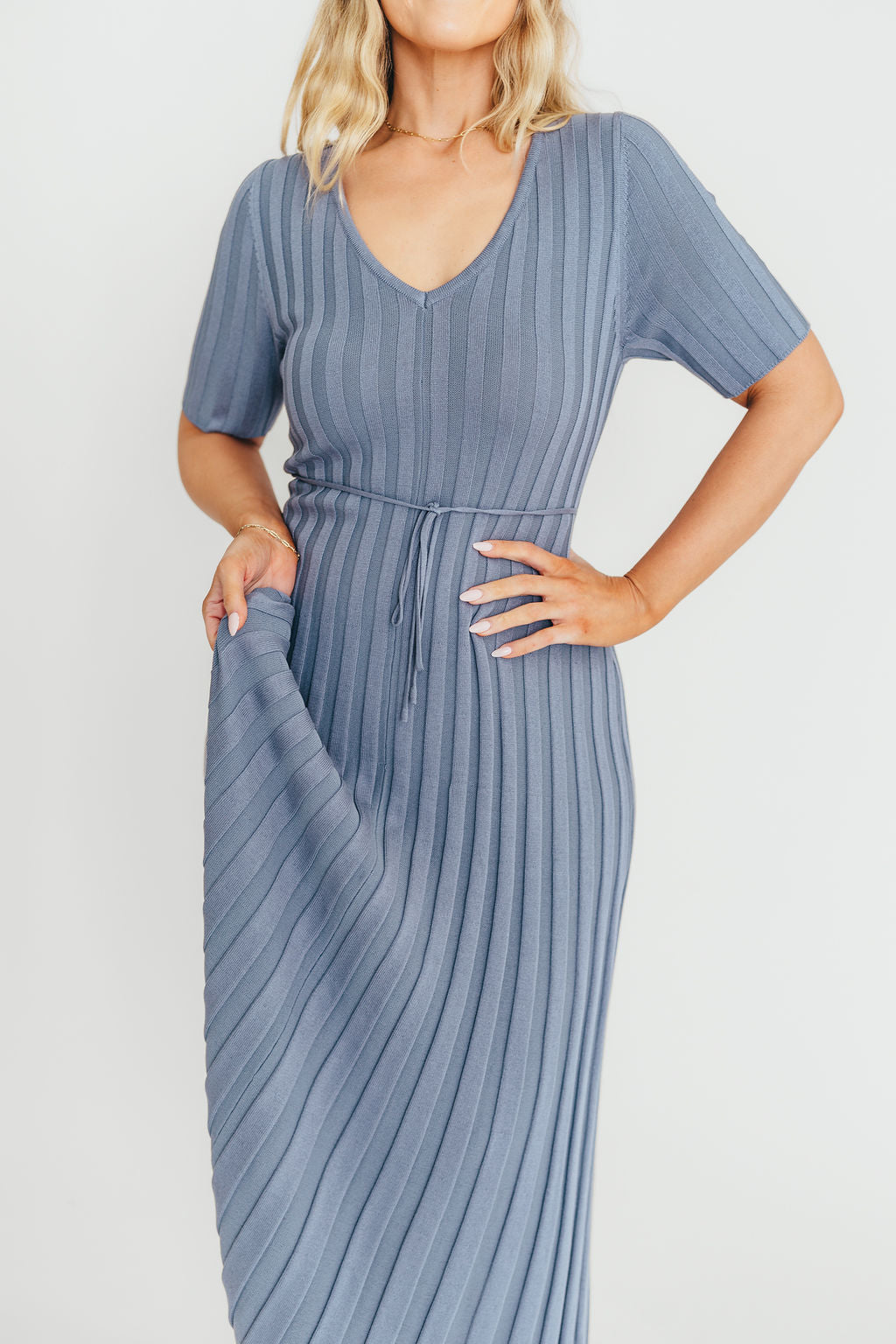 Oakley Ribbed Maxi Dress in Dusty Blue - Bump Friendly Maternity Dress for Pregnancy & Nursing | Perfect for Casual Outings, Baby Showers & Summer Events