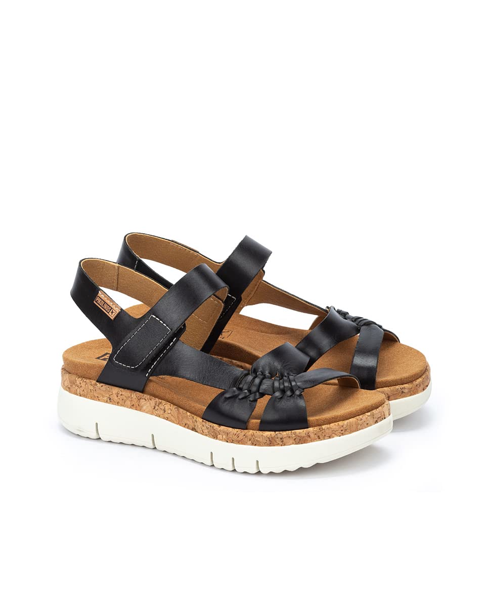 PIKOLINOS Women's Leather Wedge Sandals - Palma Style in Black | Comfortable & Stylish for Summer, Beach, and Casual Outings