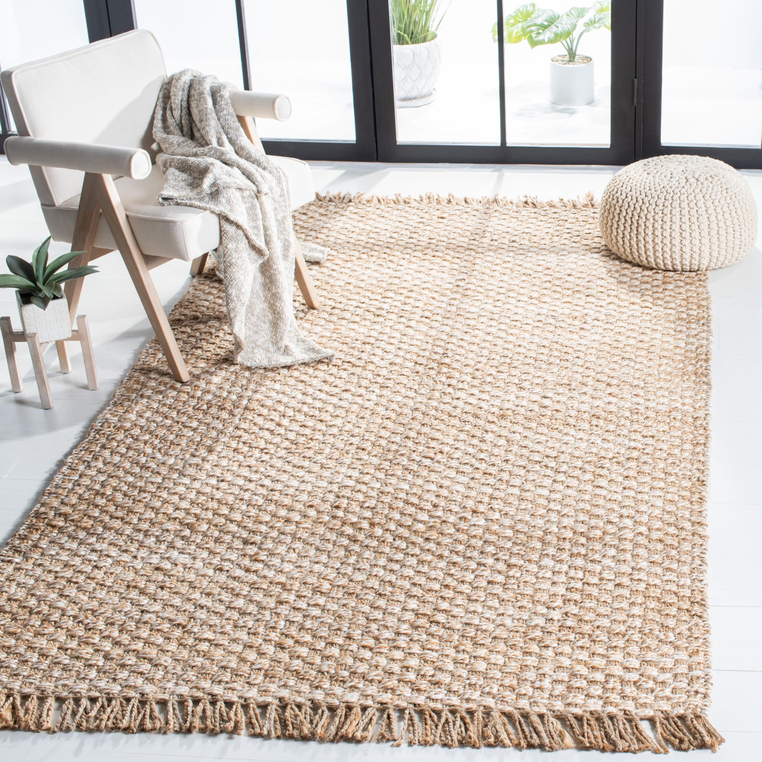 SAFAVIEH Natural Fiber Jute Area Rug 5' x 8' - Ivory & Beige Tassel Design, Eco-Friendly Handwoven Floor Mat for Living Room, Bedroom, High Traffic Areas | Durable Home Decor (NF868A) - Perfect for Boho Chic Interiors & Cozy Farmhouse Style