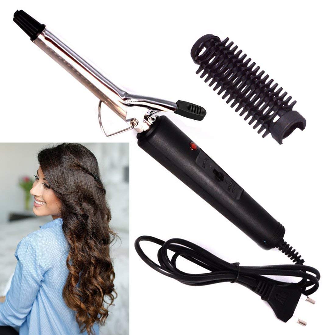 Professional Electric Hair Curler Machine for Women - Black & Silver Hair Curling Iron with Rollers for Salon-Quality Styling at Home or On-the-Go