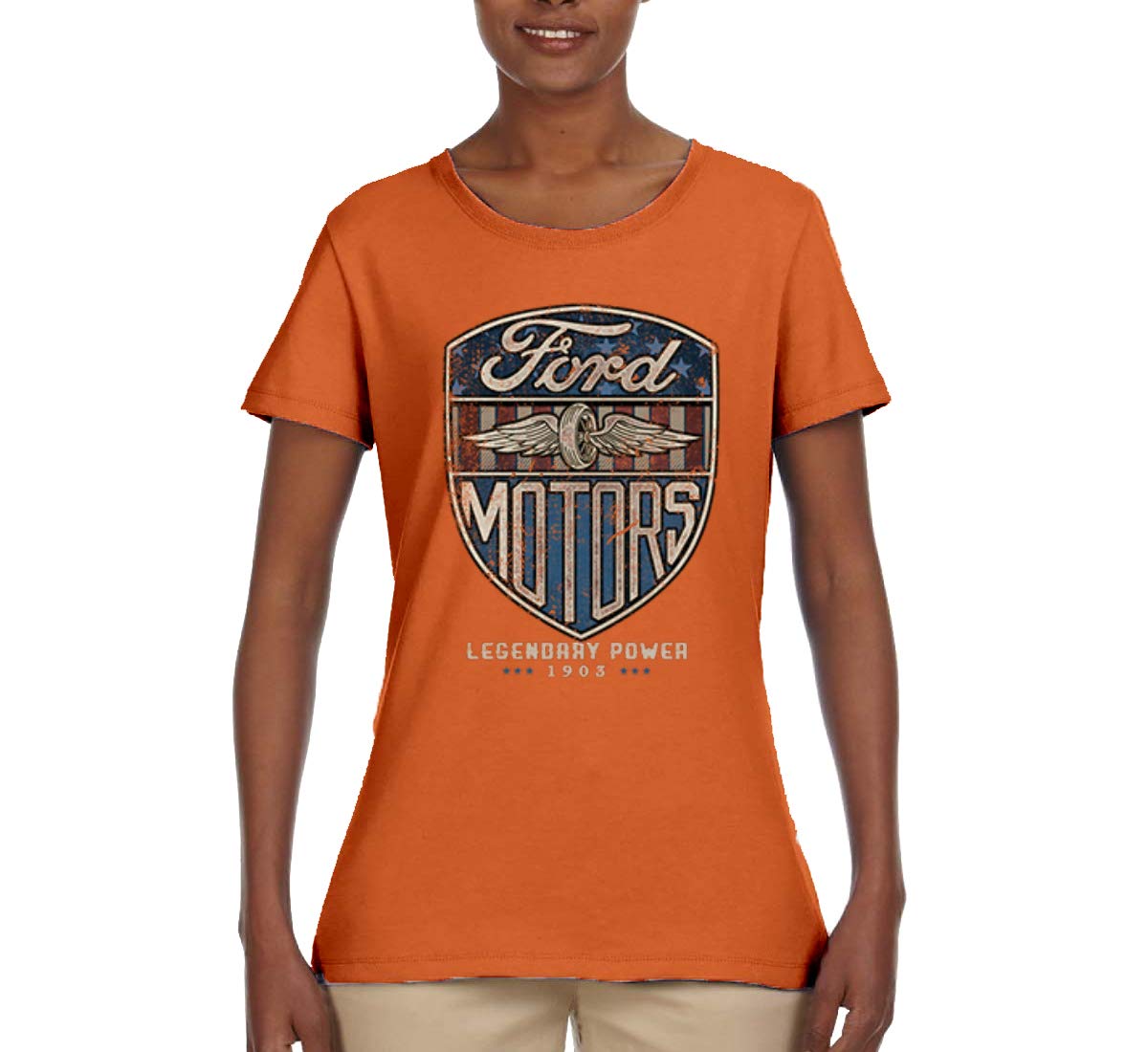 Vintage 1983 Ford Motors Legendary Power Cars & Trucks Distressed Graphic T-Shirt for Women - Retro Automotive Tee for Casual Wear, Car Enthusiasts & Vintage Lovers