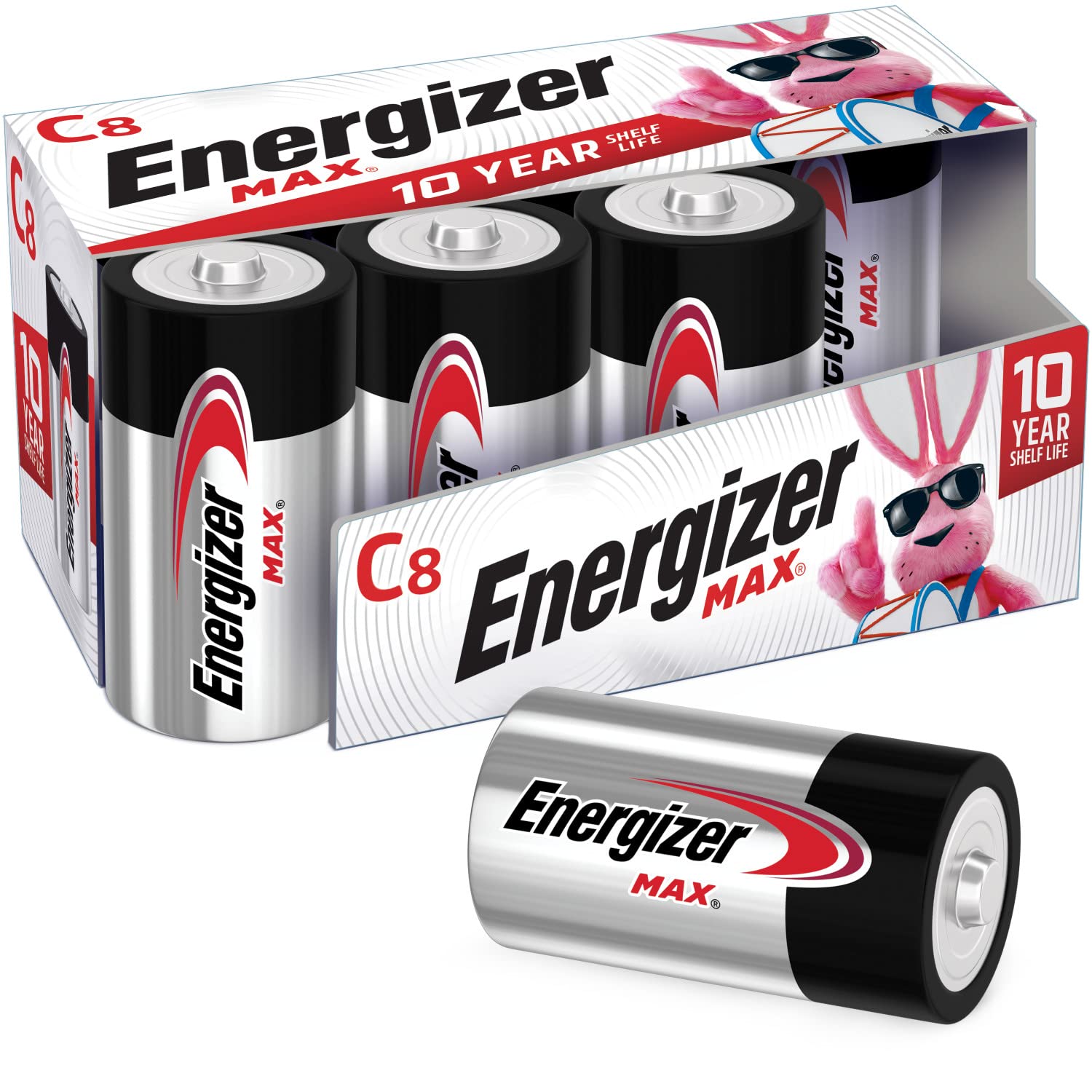Energizer MAX C Batteries - 8 Pack Premium Alkaline C Cell Batteries for Flashlights, Toys, Clocks & Electronic Devices - Long Lasting Power Supply