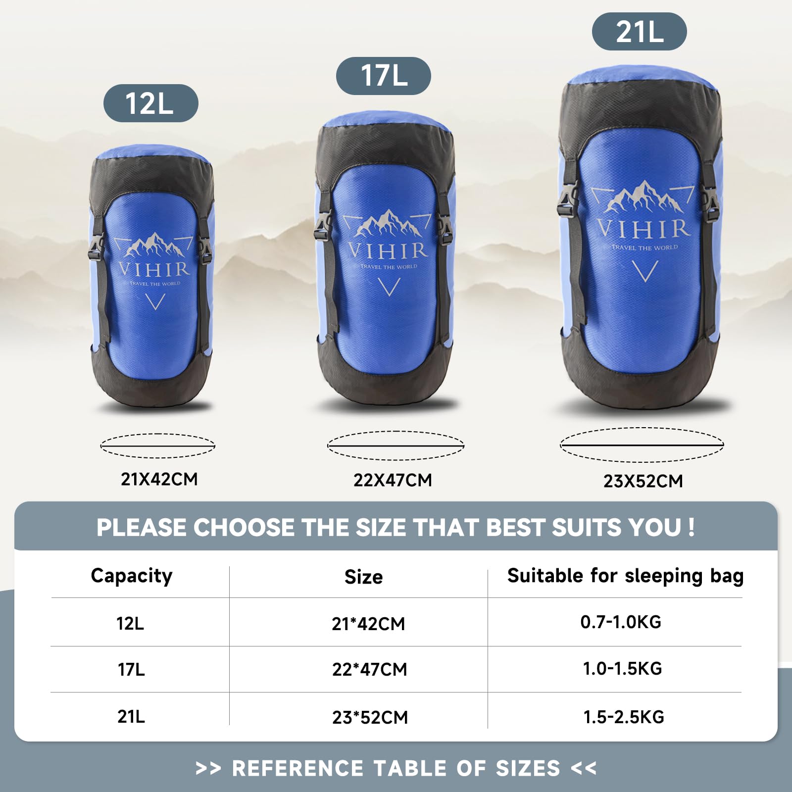 Waterproof Compression Sack - Ultralight 12L/17L/21L Space Saving Sleeping Bag Storage for Hiking, Camping & Travel | Perfect for Backpacking Gear Organization & Outdoor Adventures
