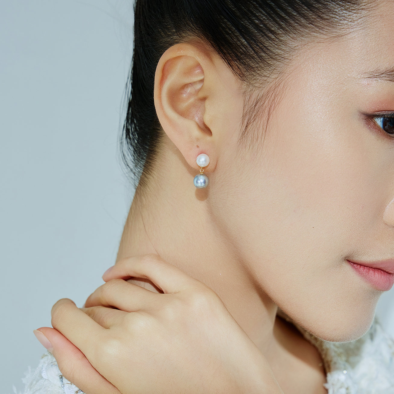 18K Gold Silver Blue Akoya Pearl Earrings for Women - Elegant Stud Earrings for Wedding, Party & Special Occasions | HARMONY Jewelry KE00221