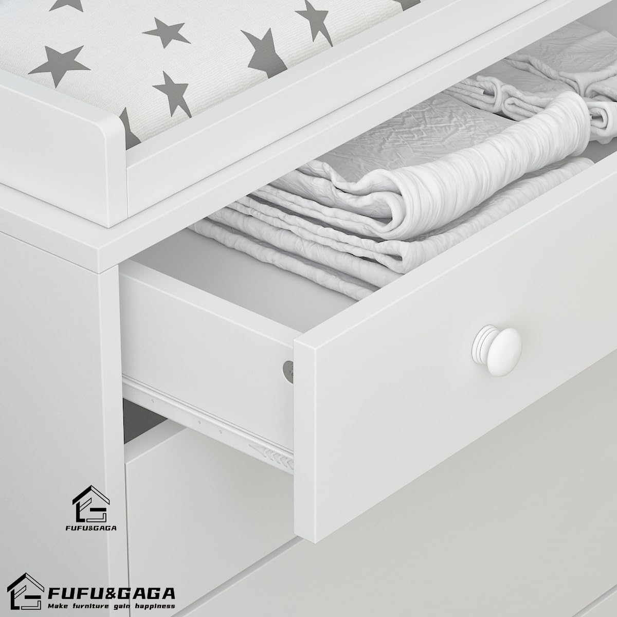 AIEGLE White 5-Drawer Baby Dresser with Storage Shelves - 47.6
