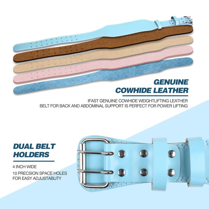 IFAST Premium Leather Weight Lifting Belt for Men & Women - 4 Inch Padded Lumbar Support for Weightlifting, Deadlifts, CrossFit, Powerlifting & Squats - Ideal for Gym Workouts & Strength Training