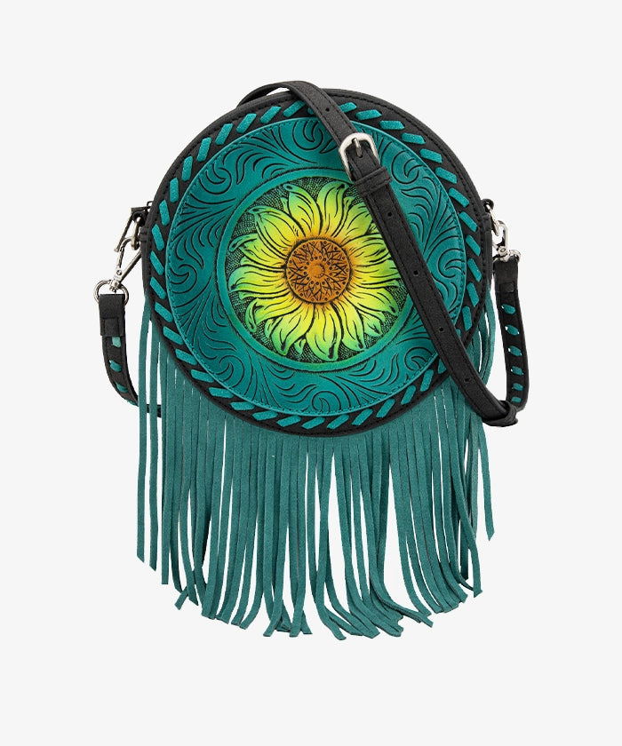 Montana West Sunflower Circle Fringe Crossbody Purse for Women - Stylish Boho Handbag with Adjustable Strap, Perfect for Daily Use, Shopping & Travel