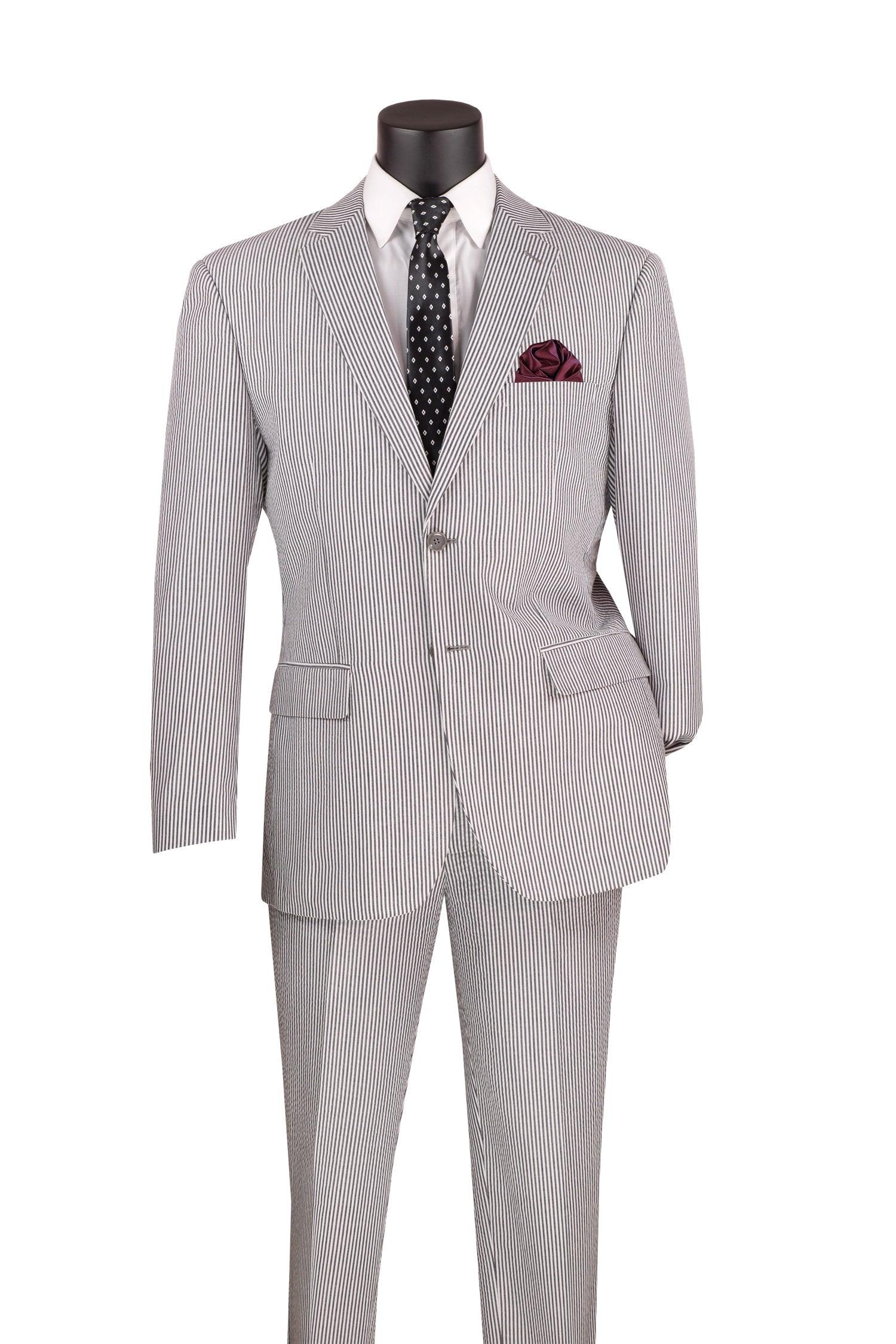 Men's 2-Piece Seersucker Modern Fit Suit in Black Pinstripe | Lightweight Summer Business & Wedding Attire