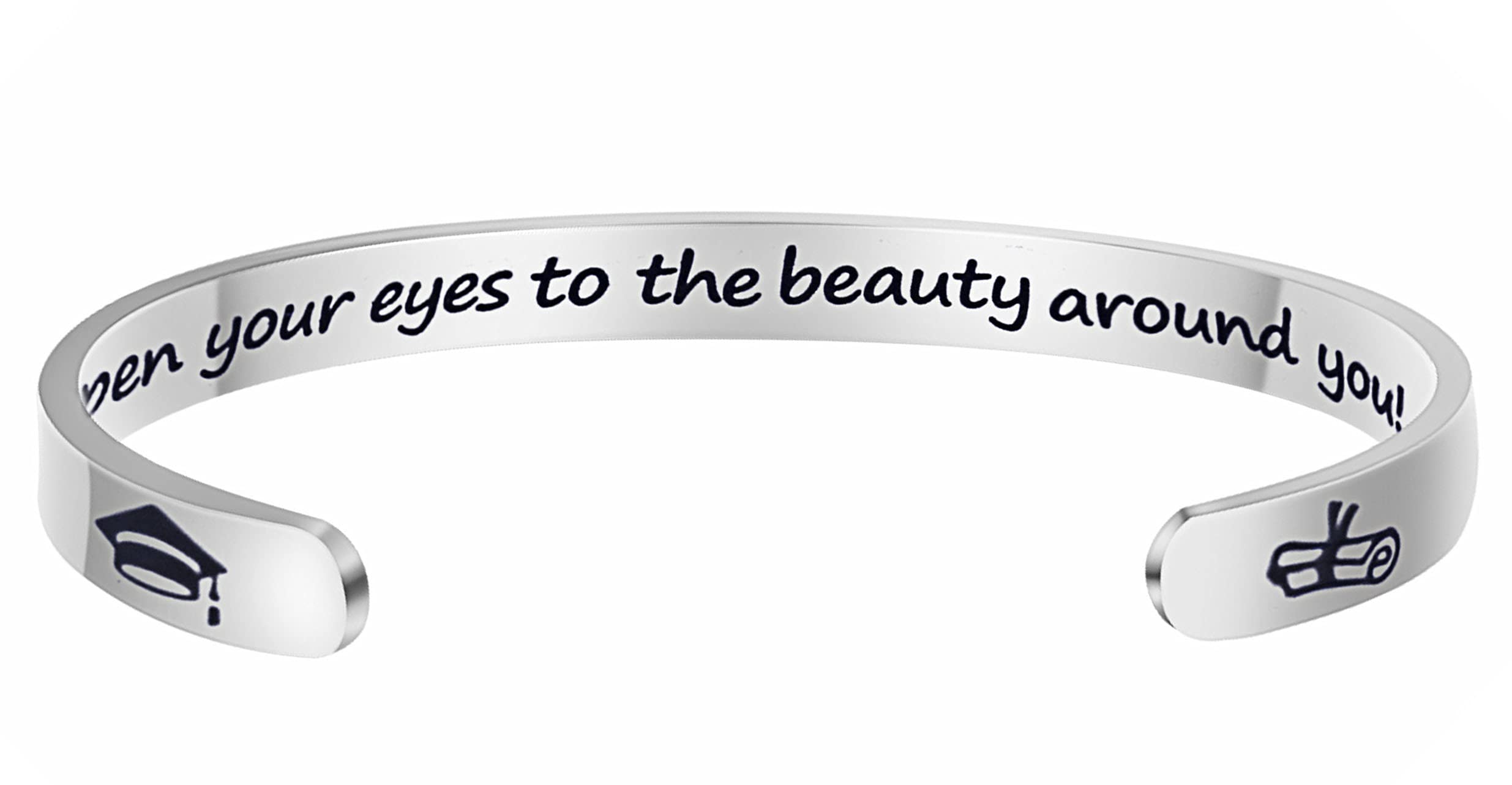 Personalized Inspirational Quote Cuff Bracelet - Graduation Gift for Women & Men - Motivational Mantra Bangle for Her, Him, Girls & Boys - Perfect for Graduation Ceremonies & Celebrations