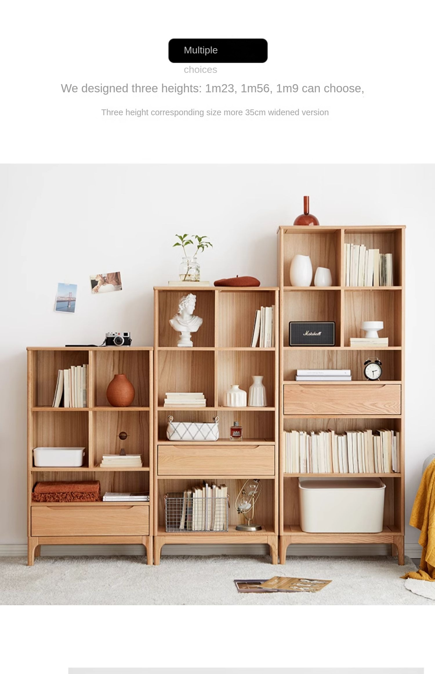 Japanese Style Oak Solid Wood Bookcase - Modern Minimalist Bookshelf for Home, Office & Library - Perfect for Organizing Books, Decor & Storage