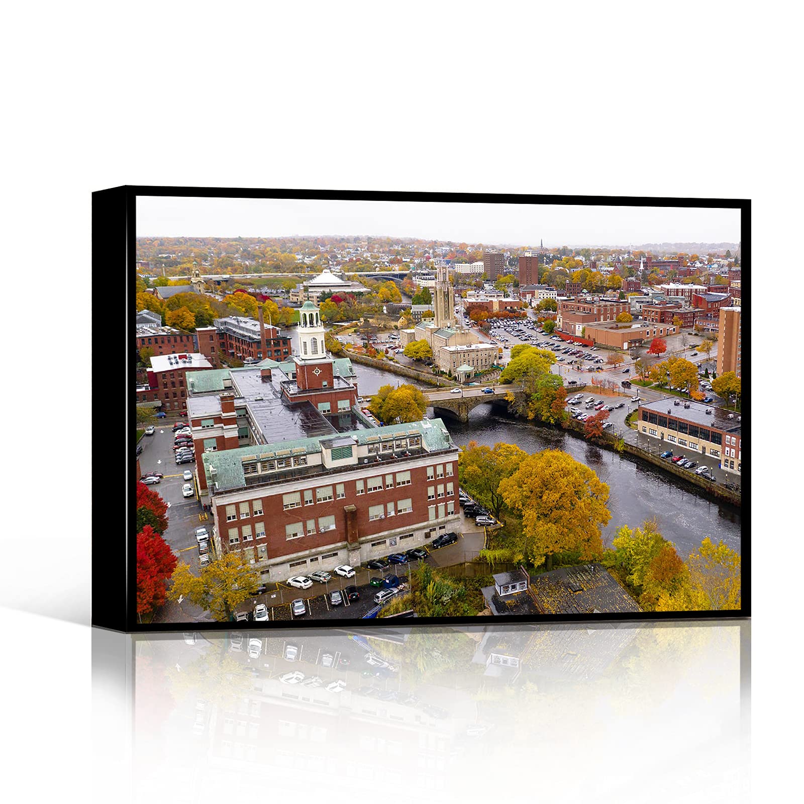 Modern Framed Canvas Wall Art - 16''x24'' Inch Wood Framed Pawtucket Rhode Island Print - Formal Living Room & Outdoor Decor - Perfect for Home, Office, and Patio Wall Decor