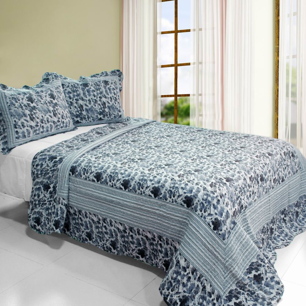 Blue Impression 3-Piece Cotton Vermicelli-Quilted Printed Bedding Set - Full/Queen Size Comforter Cover with Pillow Shams - Soft & Breathable for All Seasons - Perfect for Master Bedroom, Guest Room & Cozy Home Decor