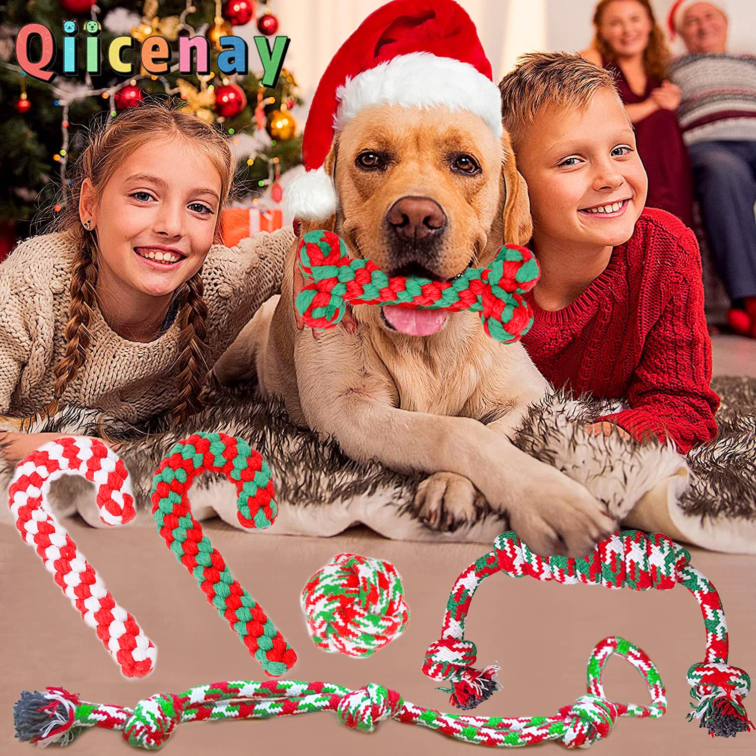 Christmas Dog Rope Toys 6 Pack - Durable Chew Toys for Aggressive Chewers, Small Medium Large Breed Dogs, Puppy Training, Interactive Ball Toys for Teeth Cleaning, Indoor Outdoor Play, Perfect for Xmas Party and Daily Use