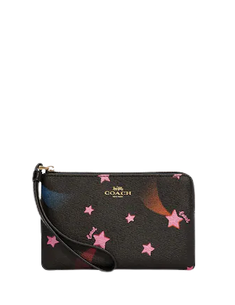 Coach Corner Zip Wristlet with Disco Star Print - Stylish Crossbody Wallet for Women, Perfect for Parties, Travel & Everyday Use