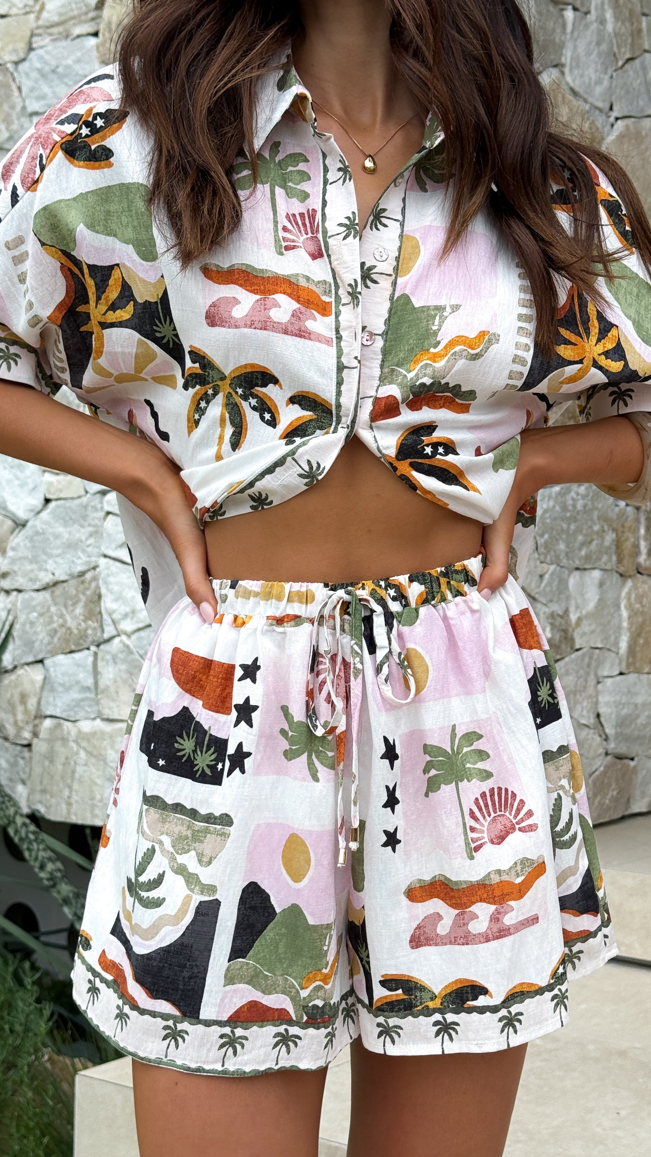 Kimberly Shorts - Stylish Desert Palms Print Women's Casual Shorts | Perfect for Summer, Beach, and Vacation Outfits
