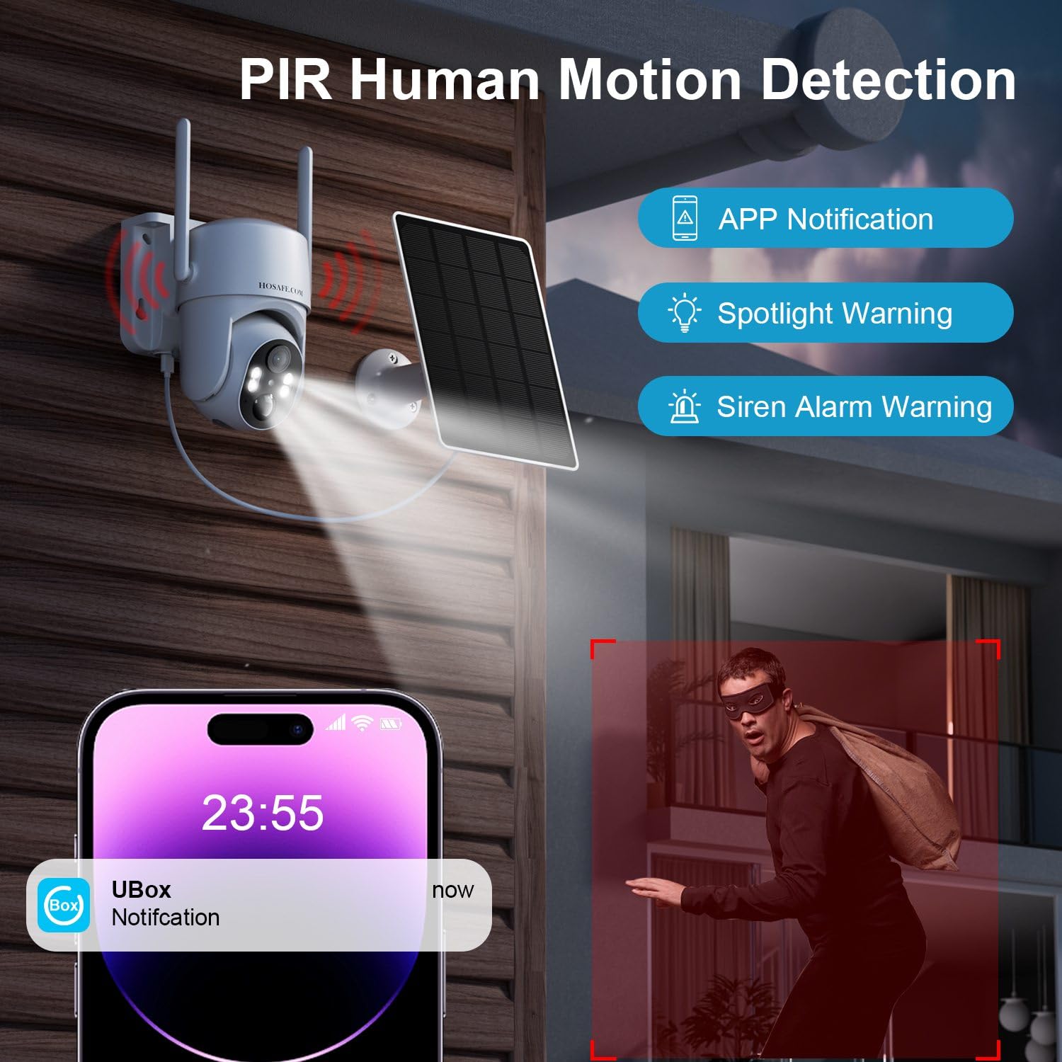 Wireless Outdoor Security Camera 2 Pack - 2K HD Color Night Vision, Solar Powered, PTZ, PIR Motion Sensor, 2-Way Audio, IP66 Waterproof - Ideal for Home, Garage, and Backyard Surveillance