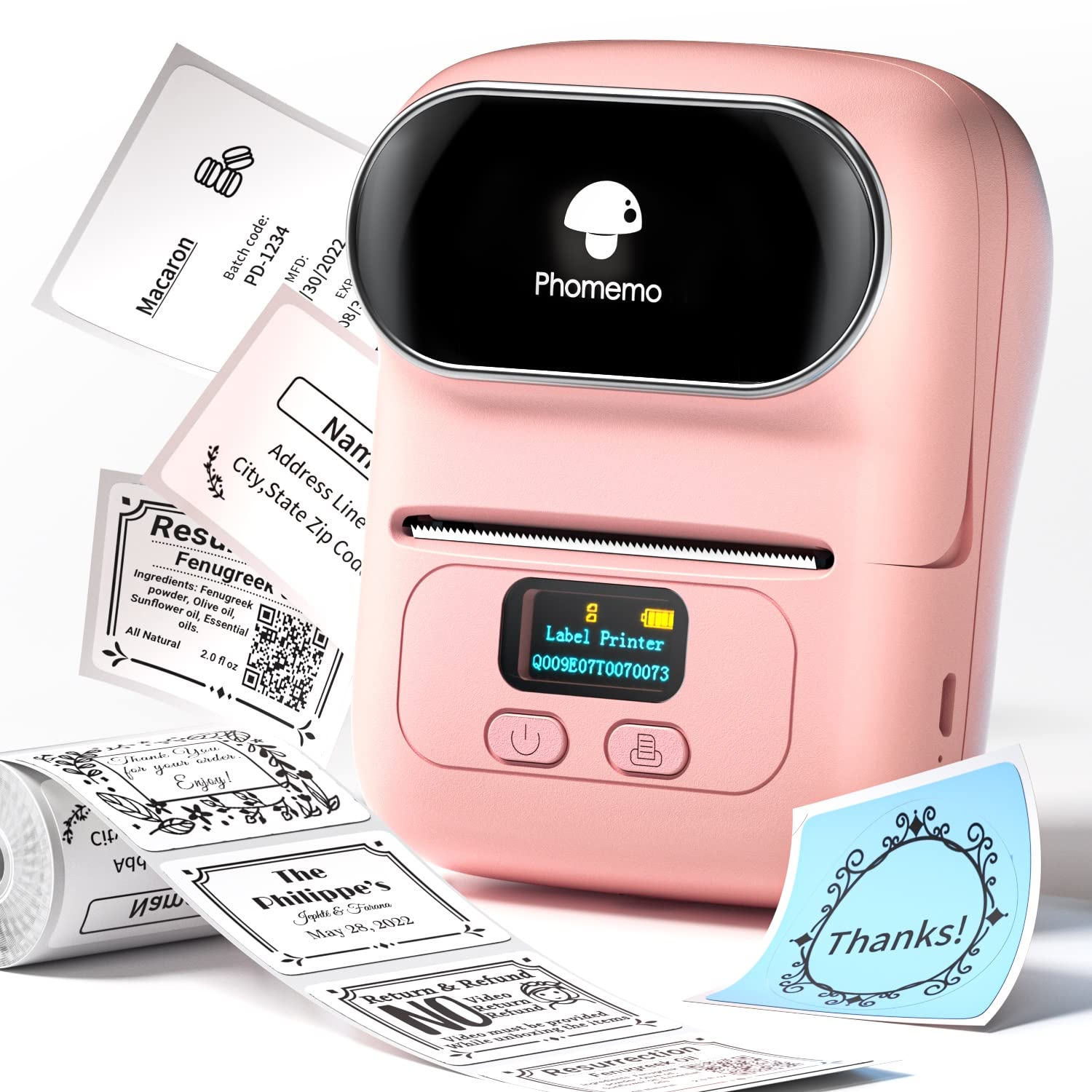 Phomemo M110 Portable Bluetooth Thermal Label Printer - 40x30mm Barcode Sticker Maker for Small Business, Shipping, Address, Logo & Clothing Labels | Perfect for Home Office, Retail & E-commerce Packaging