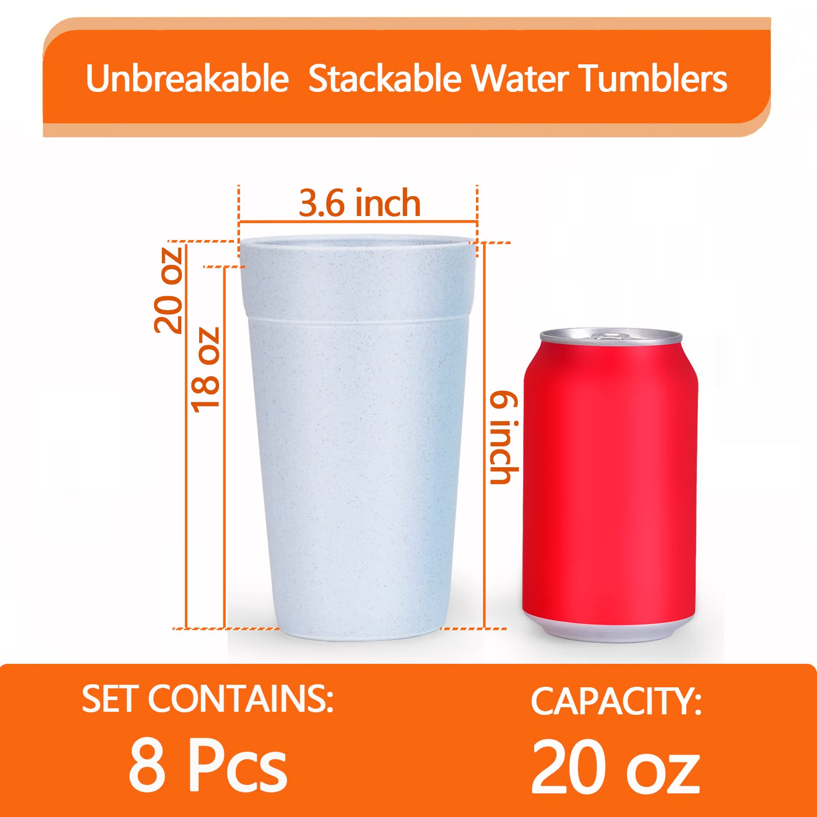 Homestockplus 8-Pack 20 Oz Unbreakable Tumbler Cups - BPA Free, Microwave & Dishwasher Safe, Eco-Friendly Reusable Drinking Glasses for Smoothies, Water, Coffee - Perfect for Home, Office, and Outdoor Activities