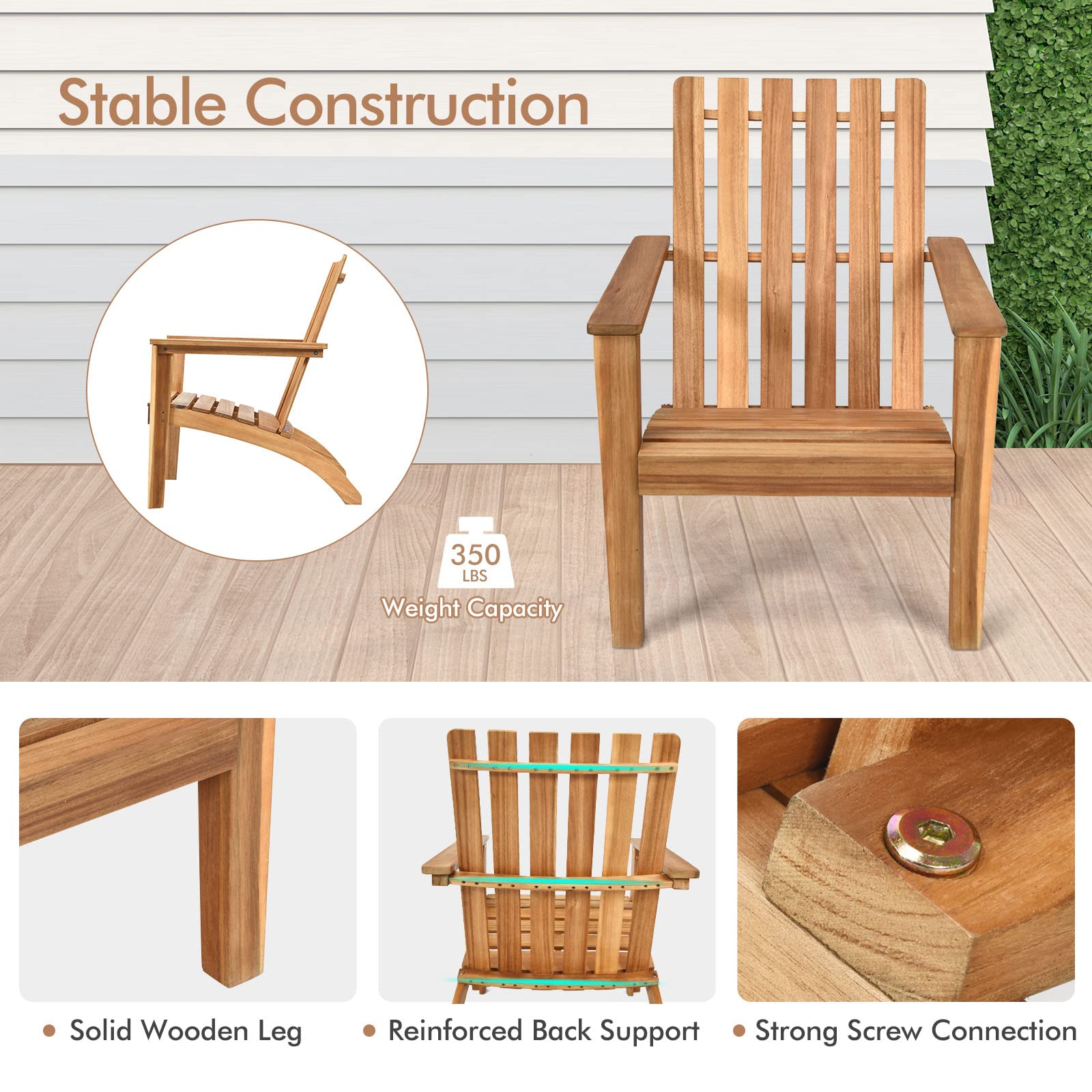 Tangkula Acacia Wood Adirondack Chair - Weather Resistant Outdoor Patio Furniture for Garden, Backyard, Deck, Fire Pit & Camping - Natural Wood Lounger (Set of 2) - Perfect for Relaxing in Your Backyard, by the Pool or Around the Fire Pit