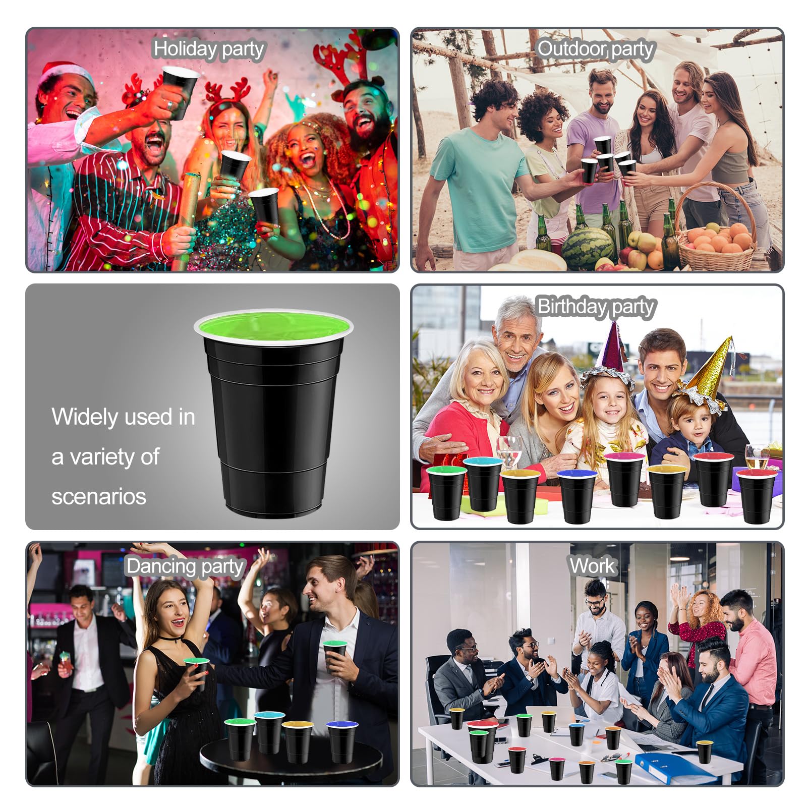 16oz Black Plastic Cups - 120 Pack for Parties, BBQs & Picnics
