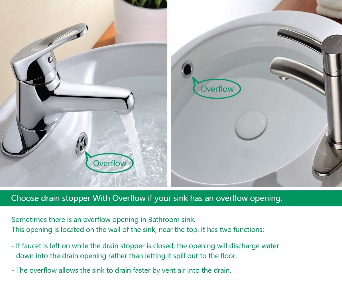 Purelux Chrome Bathroom Sink Drain Stopper with Overflow - Pop Up Drain Assembly for Vanity Sinks | Perfect for Bathroom Renovation & Modern Home Decor