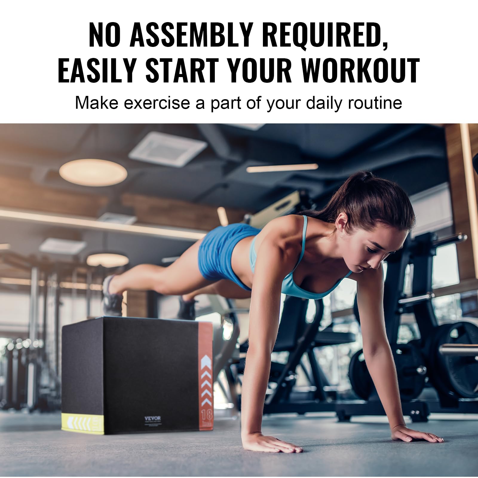 VEVOR 3-in-1 Plyometric Jump Box - 20/18/16 Inch Anti-Slip Plyo Box for CrossFit, Home Gym & Strength Training | Sturdy Cotton Platform for Agility Exercises, Step Up Workouts & Conditioning | Perfect for HIIT, Cardio & Functional Fitness Training