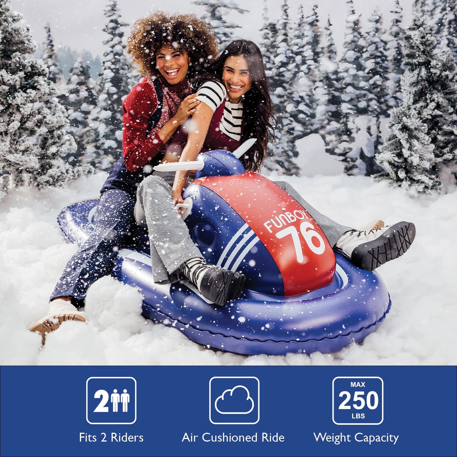 FUNBOY Inflatable Snowmobile for Winter Fun - Retro Style 2-Pack Set | Perfect for Backyard Snow Play, Kids Winter Activities & Holiday Parties