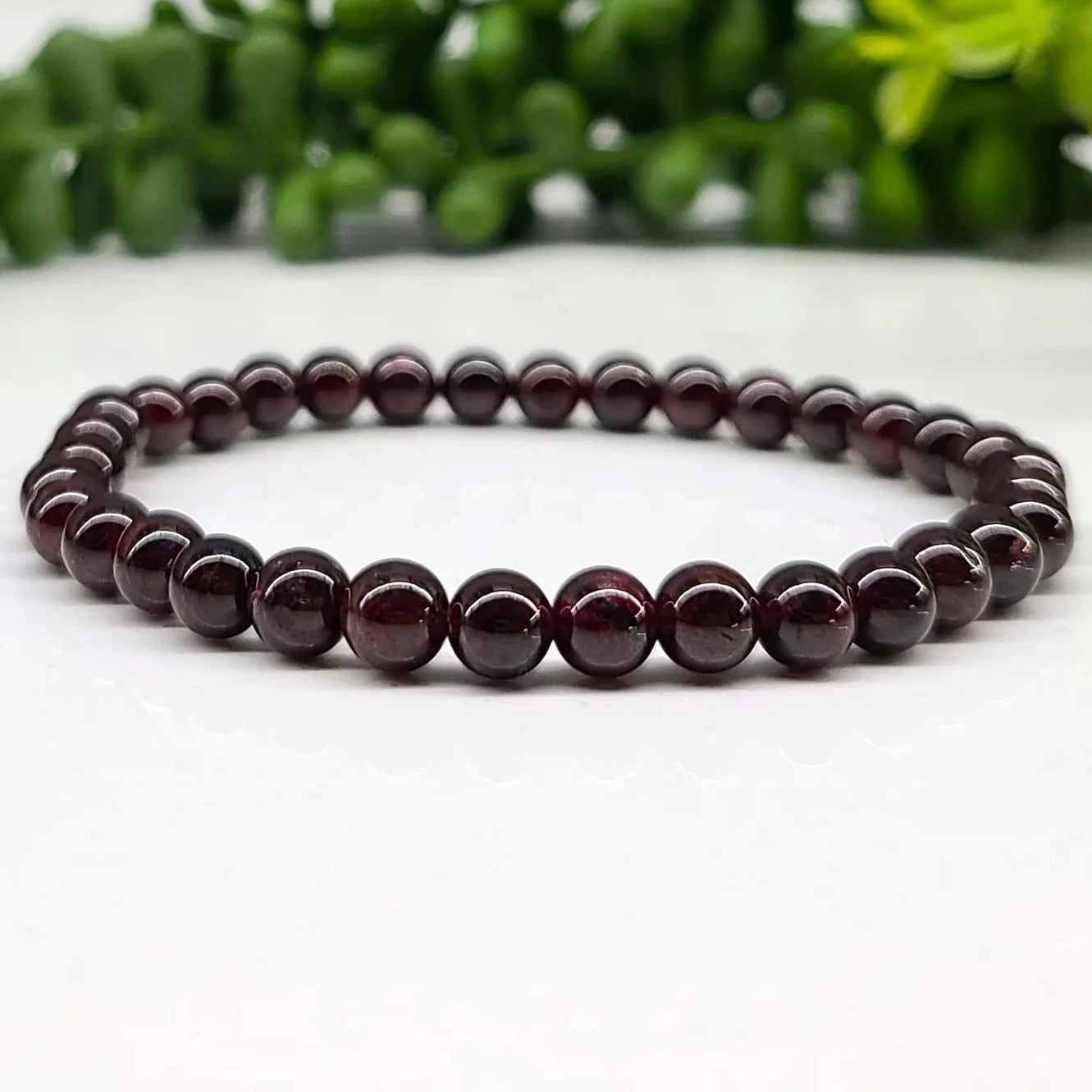 Natural Garnet Gemstone Smooth Bead Stretch Bracelet for Women - Healing Crystal Jewelry for Meditation, Yoga & Spiritual Wellness