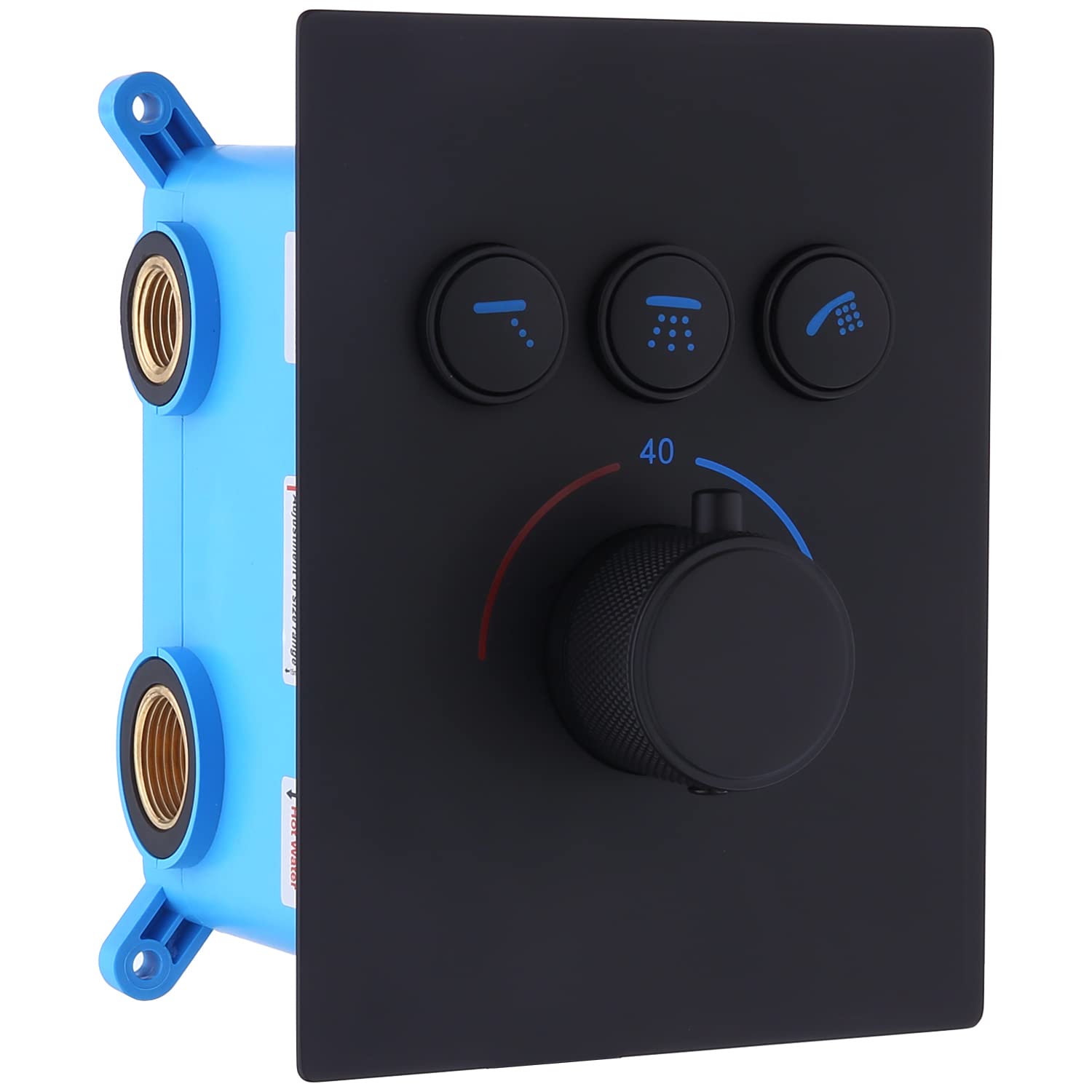 3 Way Shower Mixer Valve Kit - Modern Push Button Thermostatic Shower Diverter Valve with Concealed Brass Faucet | Rough-in Valve Replacement for Shower Head Water Flow Control | Perfect for Bathroom Renovation & Spa-Like Shower Experience (Black)